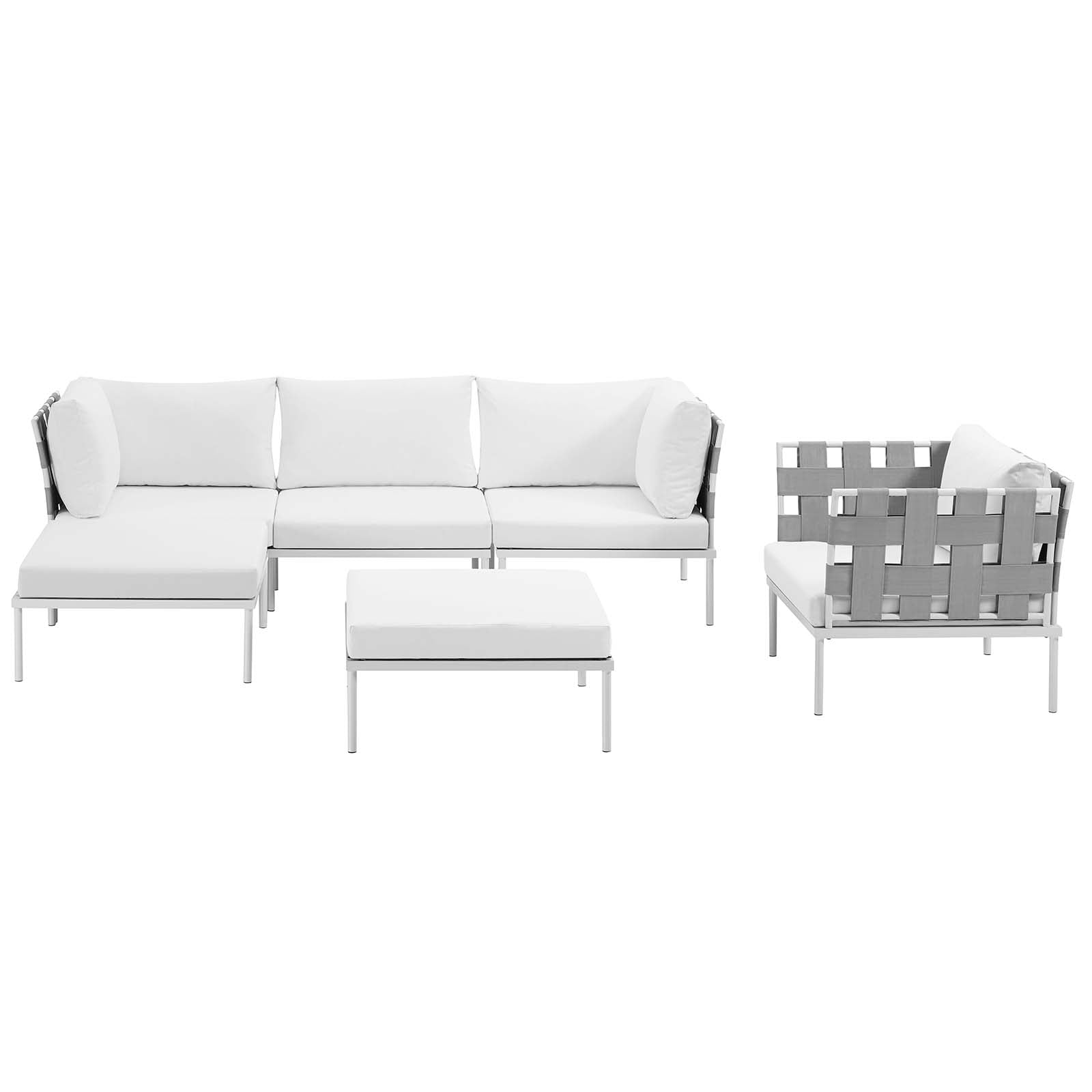 Modway Outdoor Conversation Sets - Harmony 132" 6 Piece Outdoor Patio Aluminum Sectional Sofa Set White White