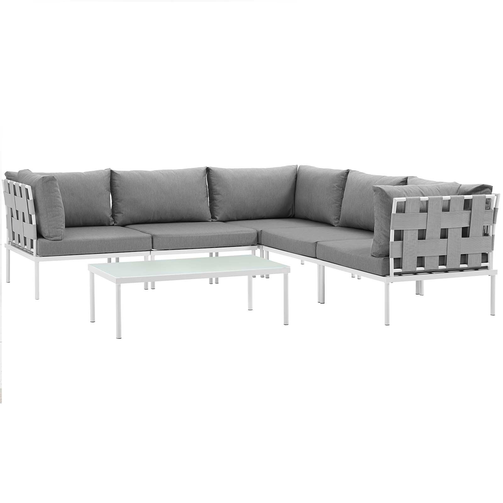 Modway Outdoor Conversation Sets - Harmony 6 Piece Outdoor Patio Sectional Sofa Set White Gray
