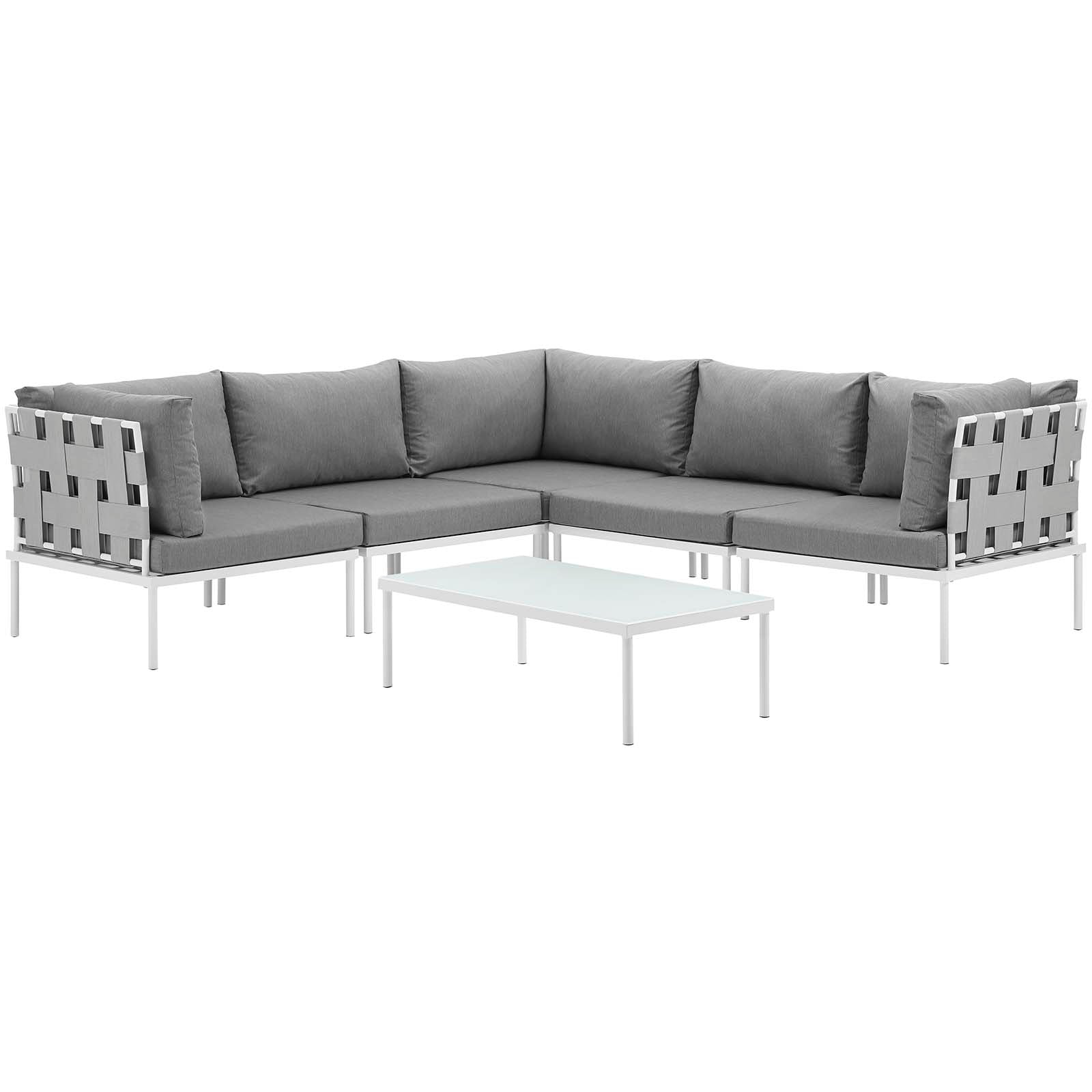 Modway Outdoor Conversation Sets - Harmony 6 Piece Outdoor Patio Sectional Sofa Set White Gray