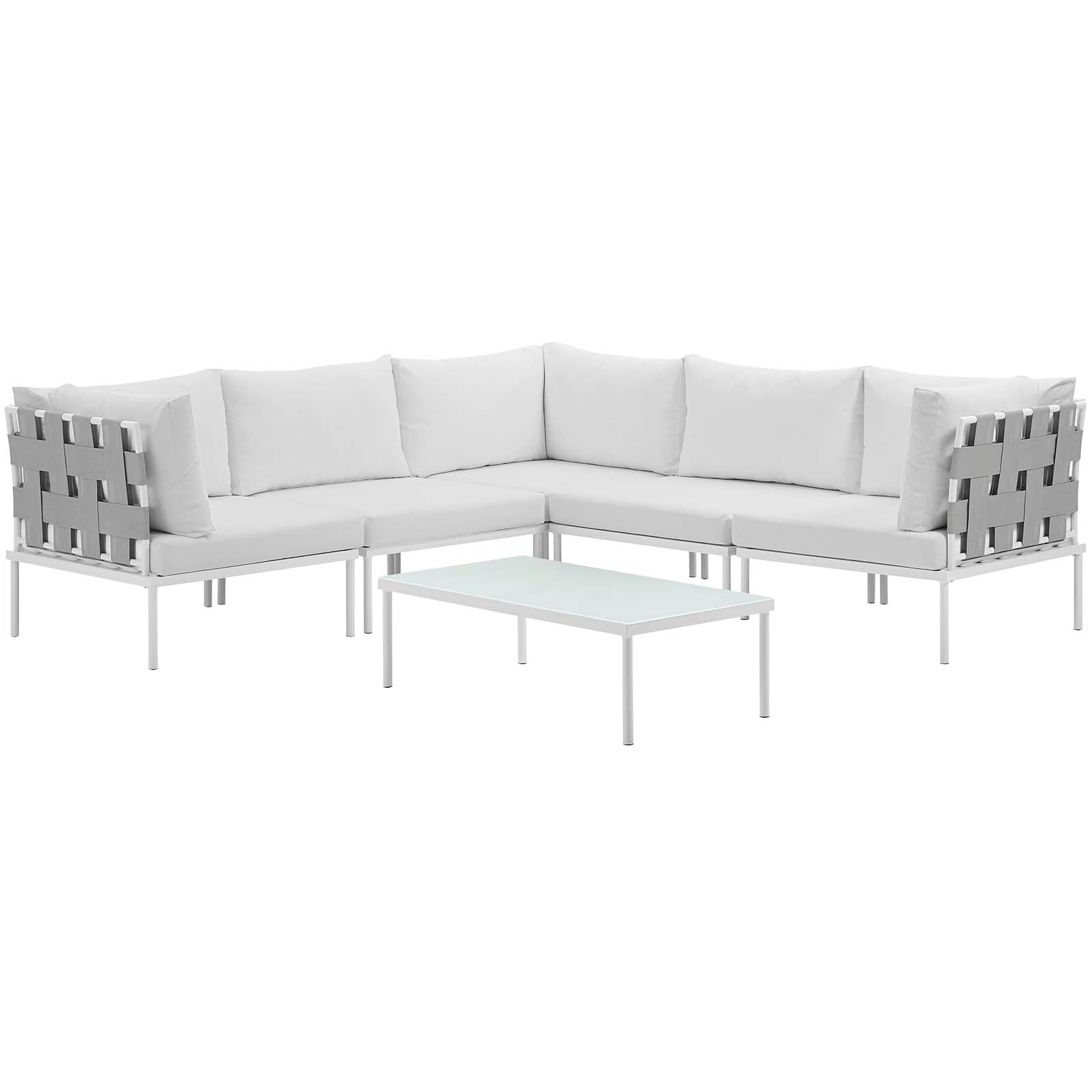 Modway Outdoor Conversation Sets - Harmony 6 Piece Outdoor Patio Aluminum Sectional Sofa Set White White