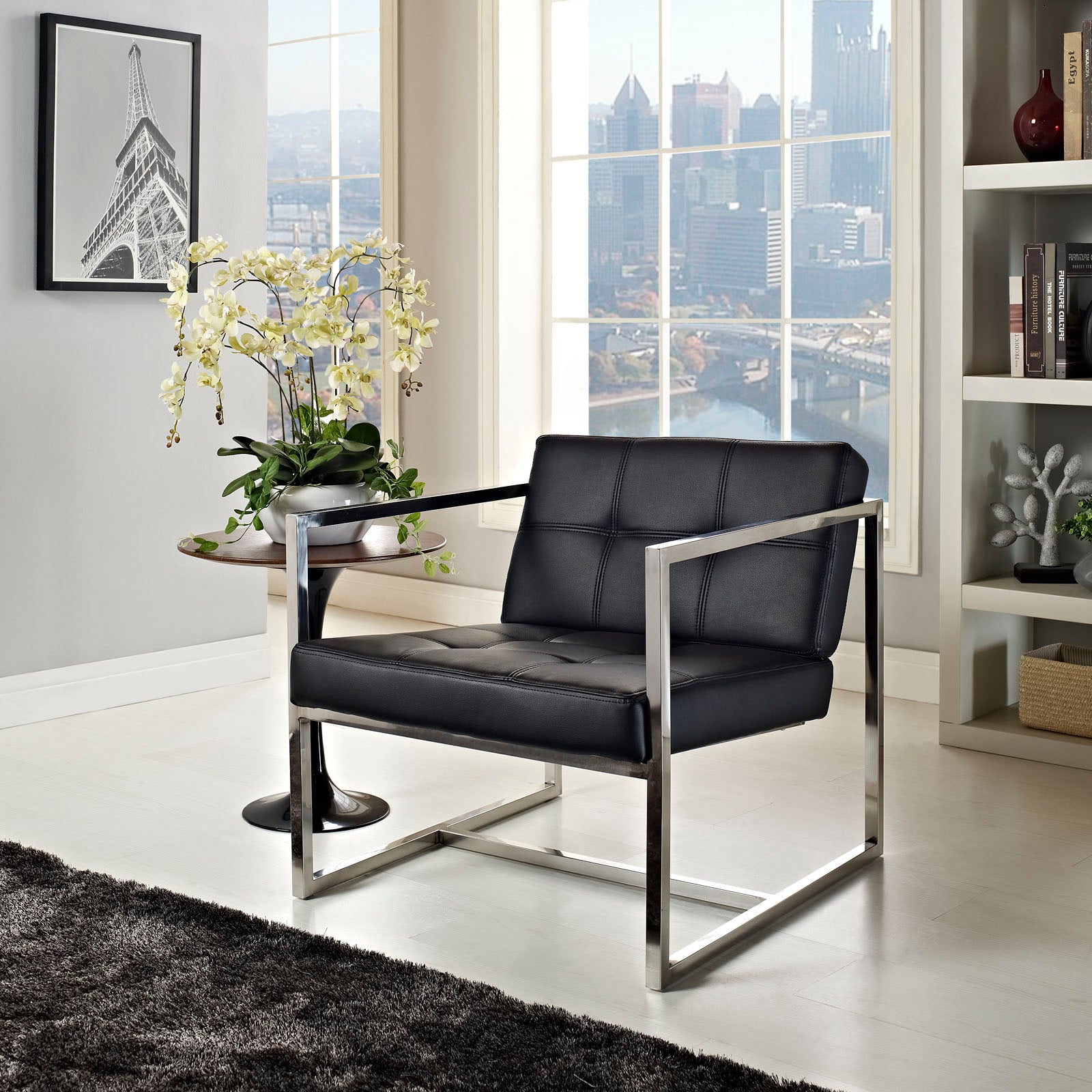 Modway Accent Chairs - Hover Upholstered Vinyl Lounge Chair Black