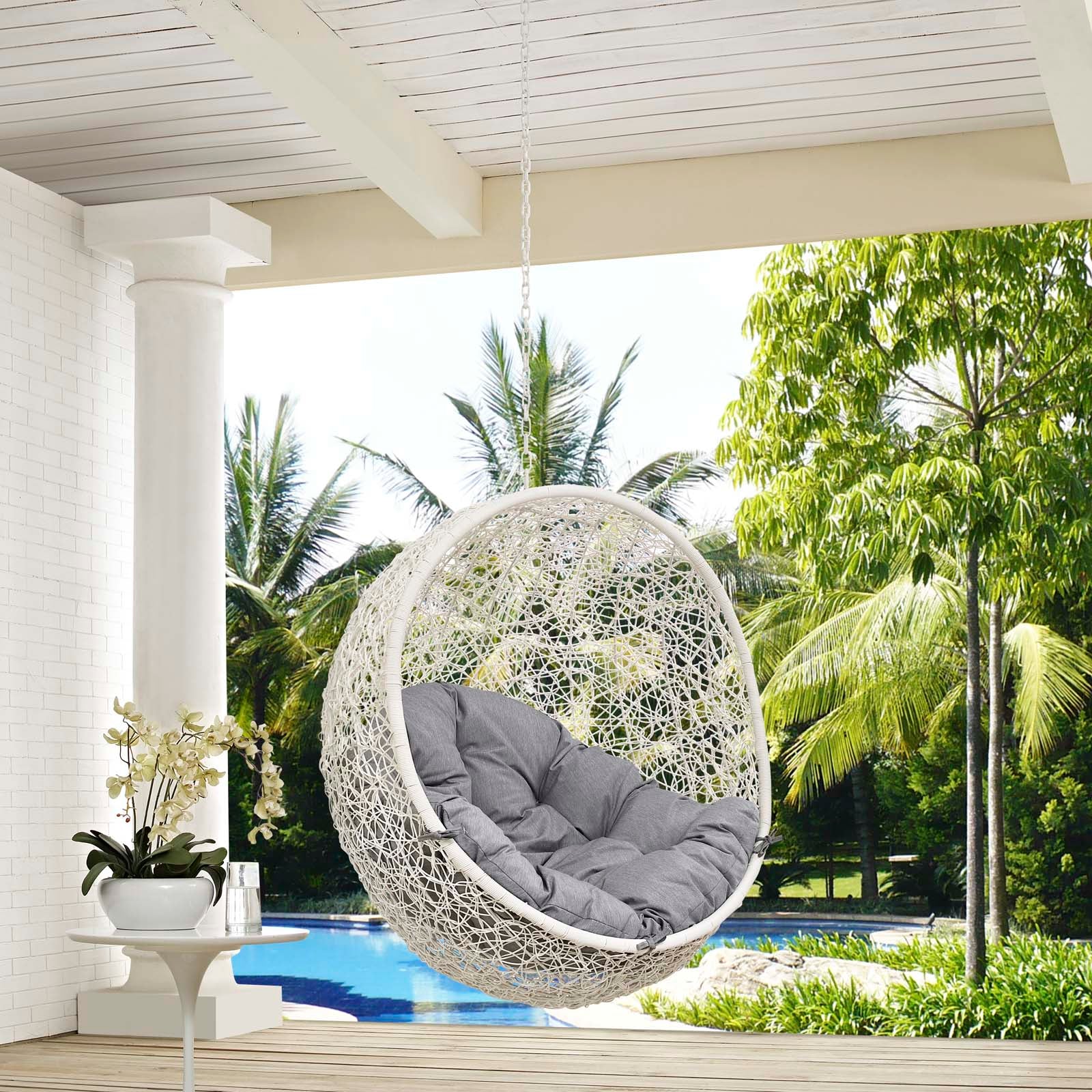 Modway Outdoor Swings - Hide Outdoor Swing Chair Without Stand White & Gray