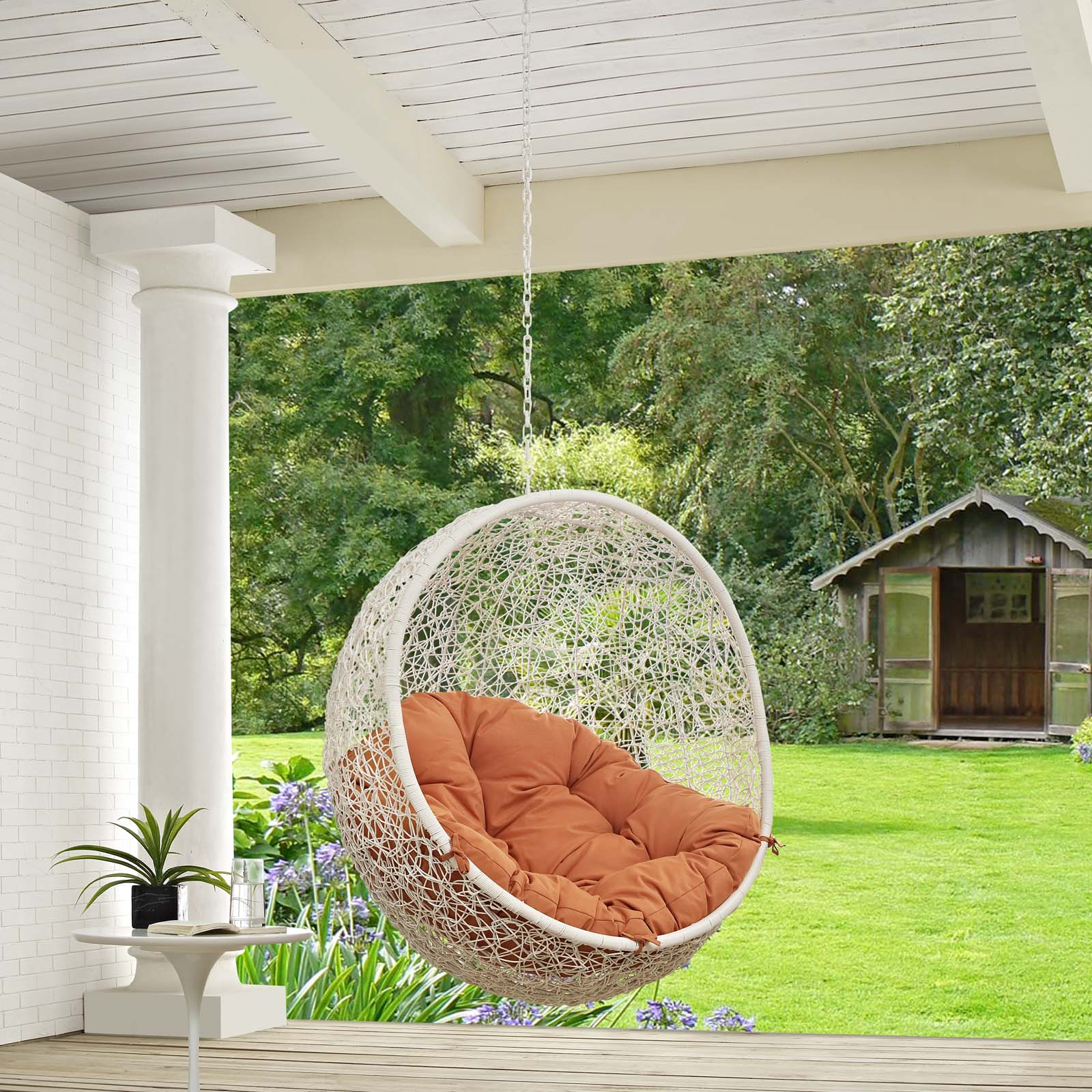 Modway Outdoor Conversation Sets - Hide-Outdoor-Patio-Swing-Chair-Without-Stand-White-Orange