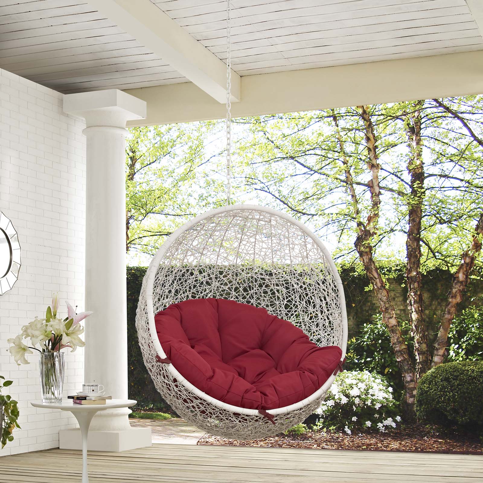 Modway Outdoor Conversation Sets - Hide-Outdoor-Patio-Swing-Chair-Without-Stand-White-Red