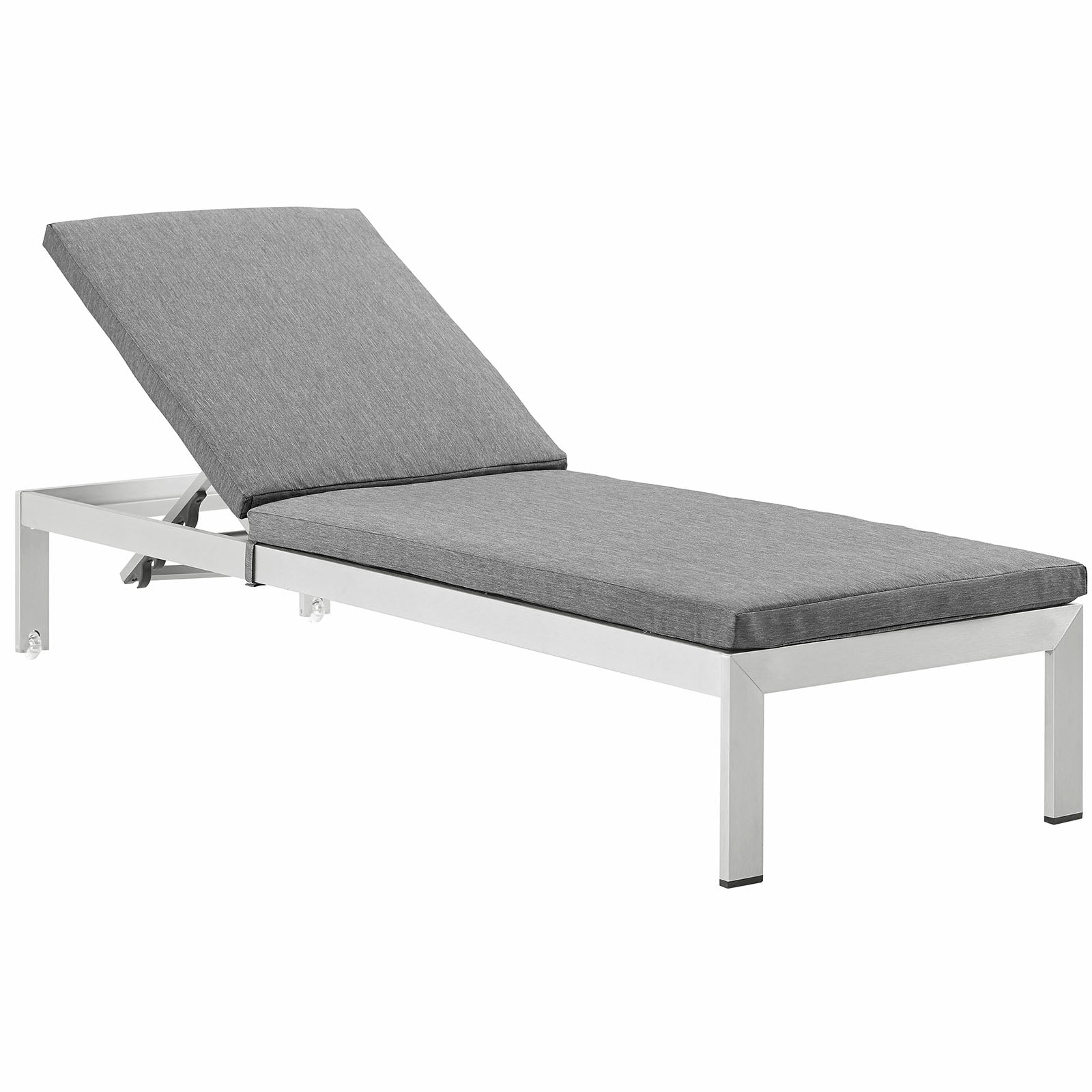 Modway Outdoor Loungers - Shore Outdoor Patio Aluminum Chaise with Cushions Silver Gray