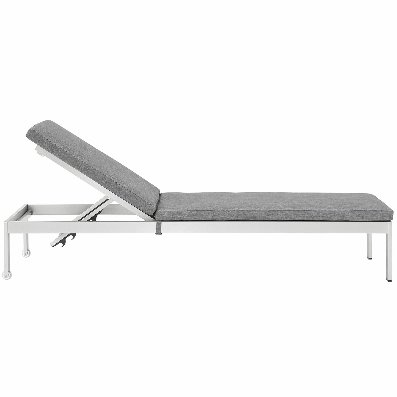 Modway Outdoor Loungers - Shore Outdoor Patio Aluminum Chaise with Cushions Silver Gray