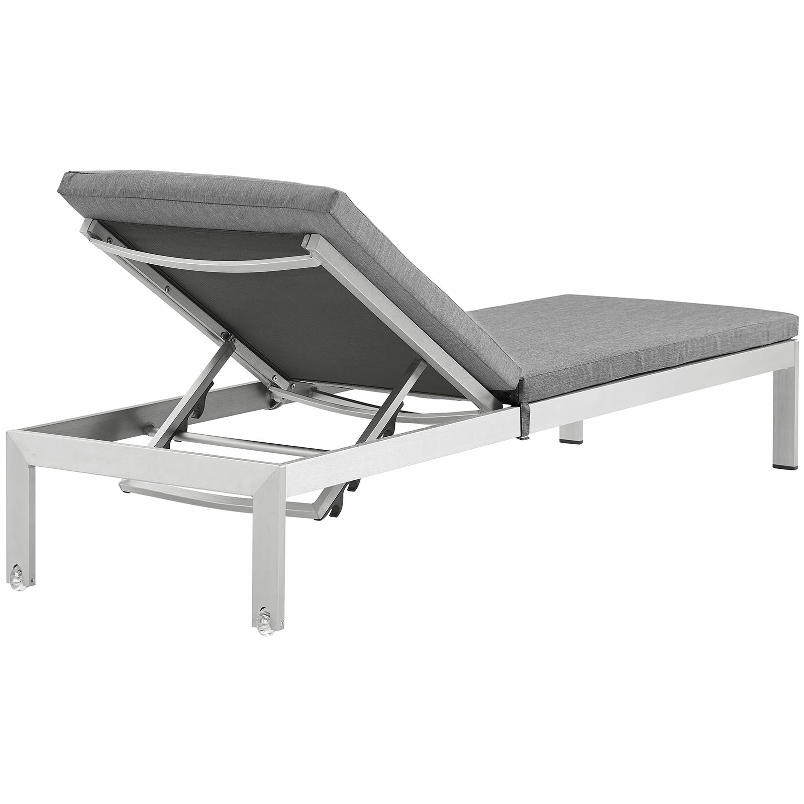 Modway Outdoor Loungers - Shore Outdoor Patio Aluminum Chaise with Cushions Silver Gray