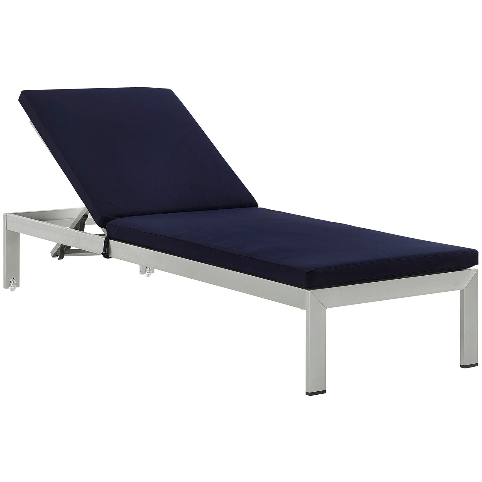 Modway Outdoor Loungers - Shore Outdoor Patio Aluminum Chaise with Cushions Silver Navy