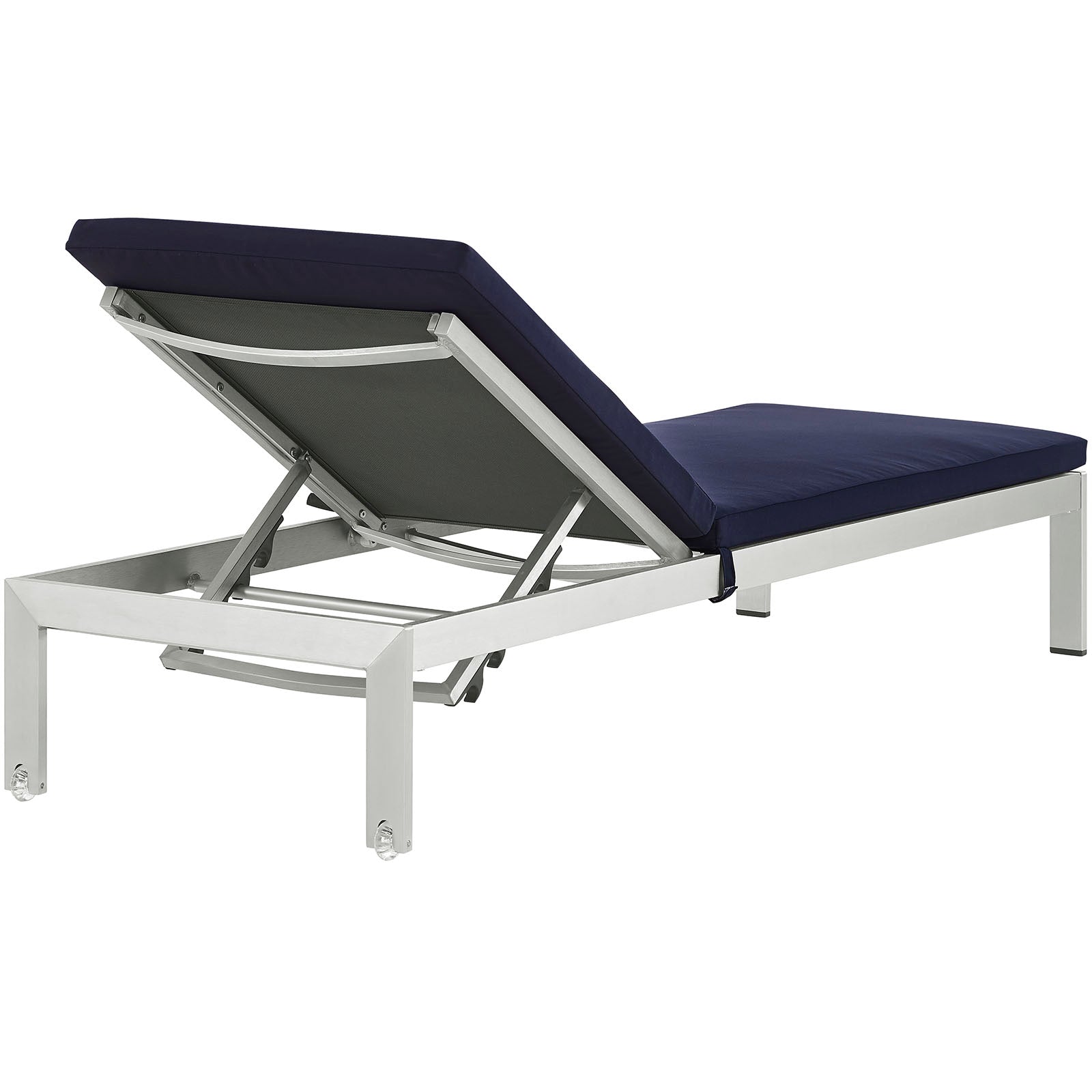 Modway Outdoor Loungers - Shore Outdoor Patio Aluminum Chaise with Cushions Silver Navy