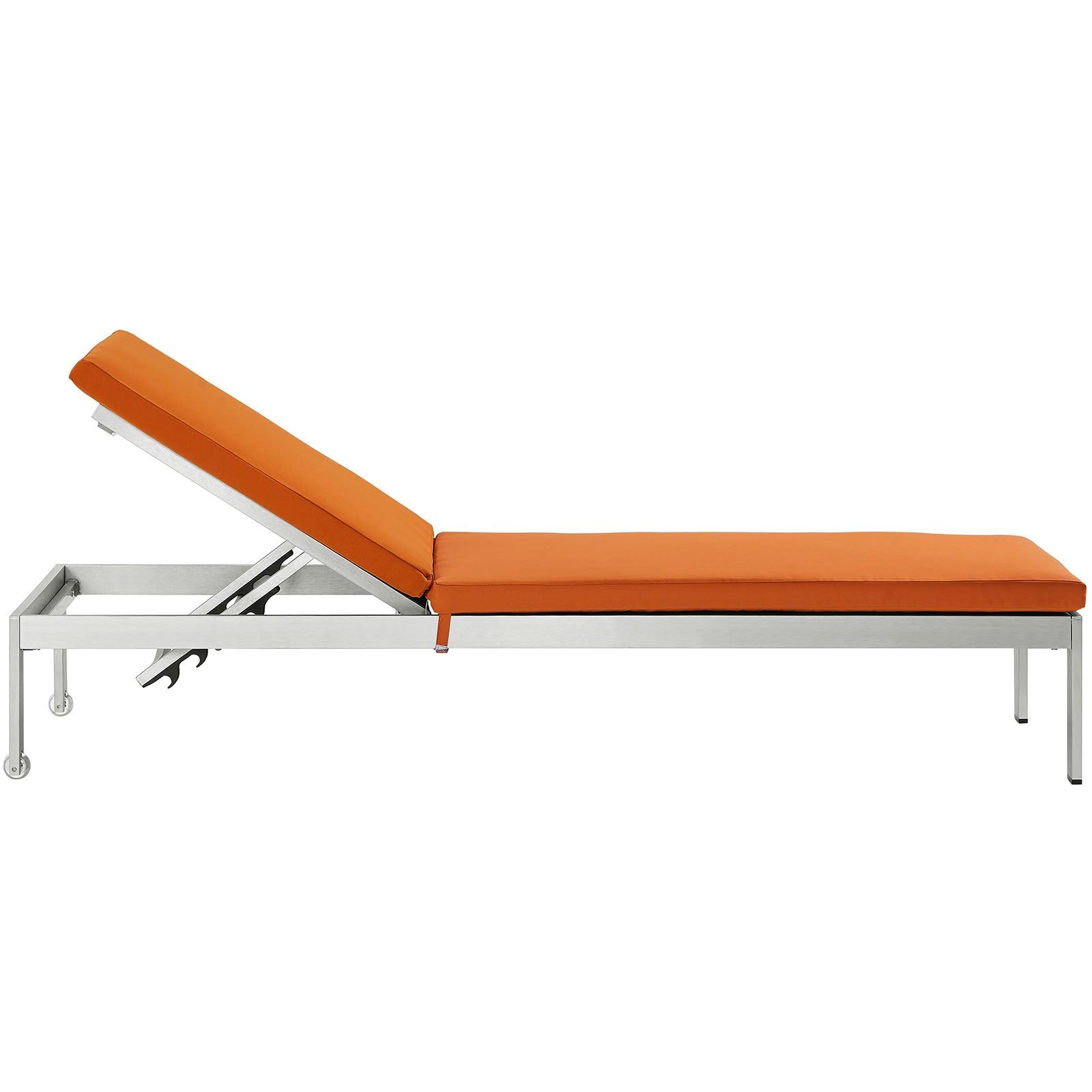Modway Outdoor Loungers - Shore Outdoor Patio Aluminum Chaise with Cushions Silver Orange