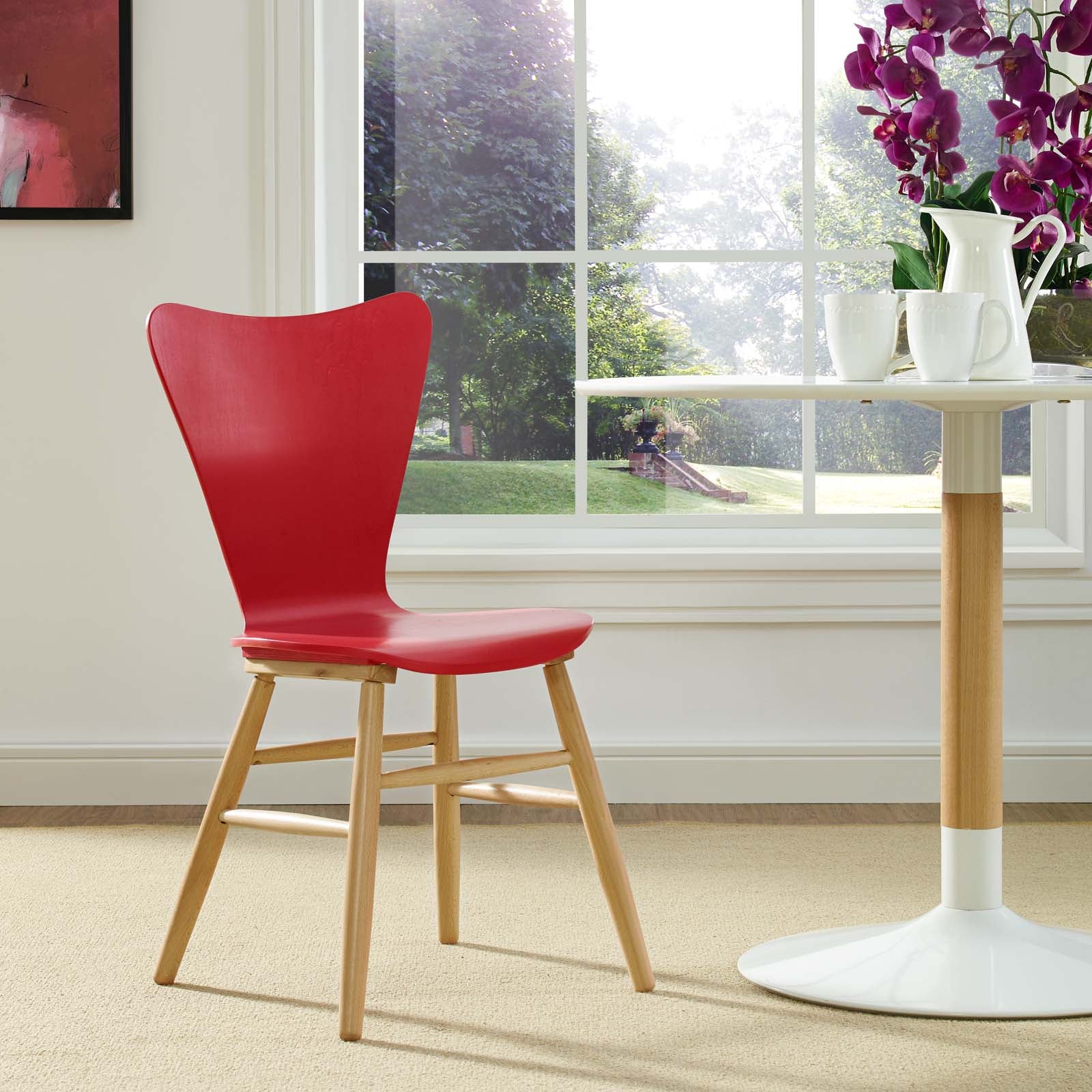 Modway Dining Chairs - Cascade Wood Dining Chair Red