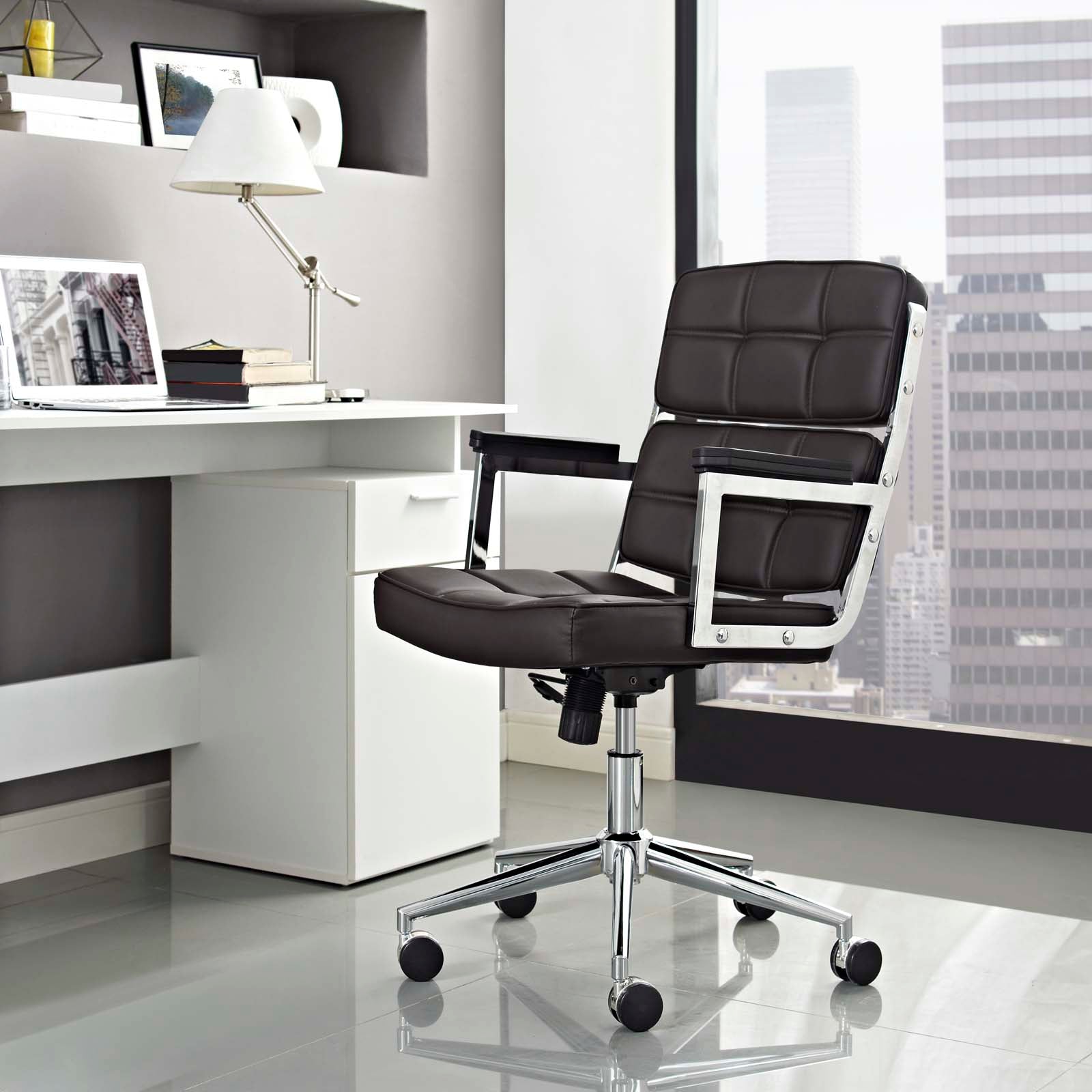 Modway Task Chairs - Portray Highback Vinyl Office Chair Brown