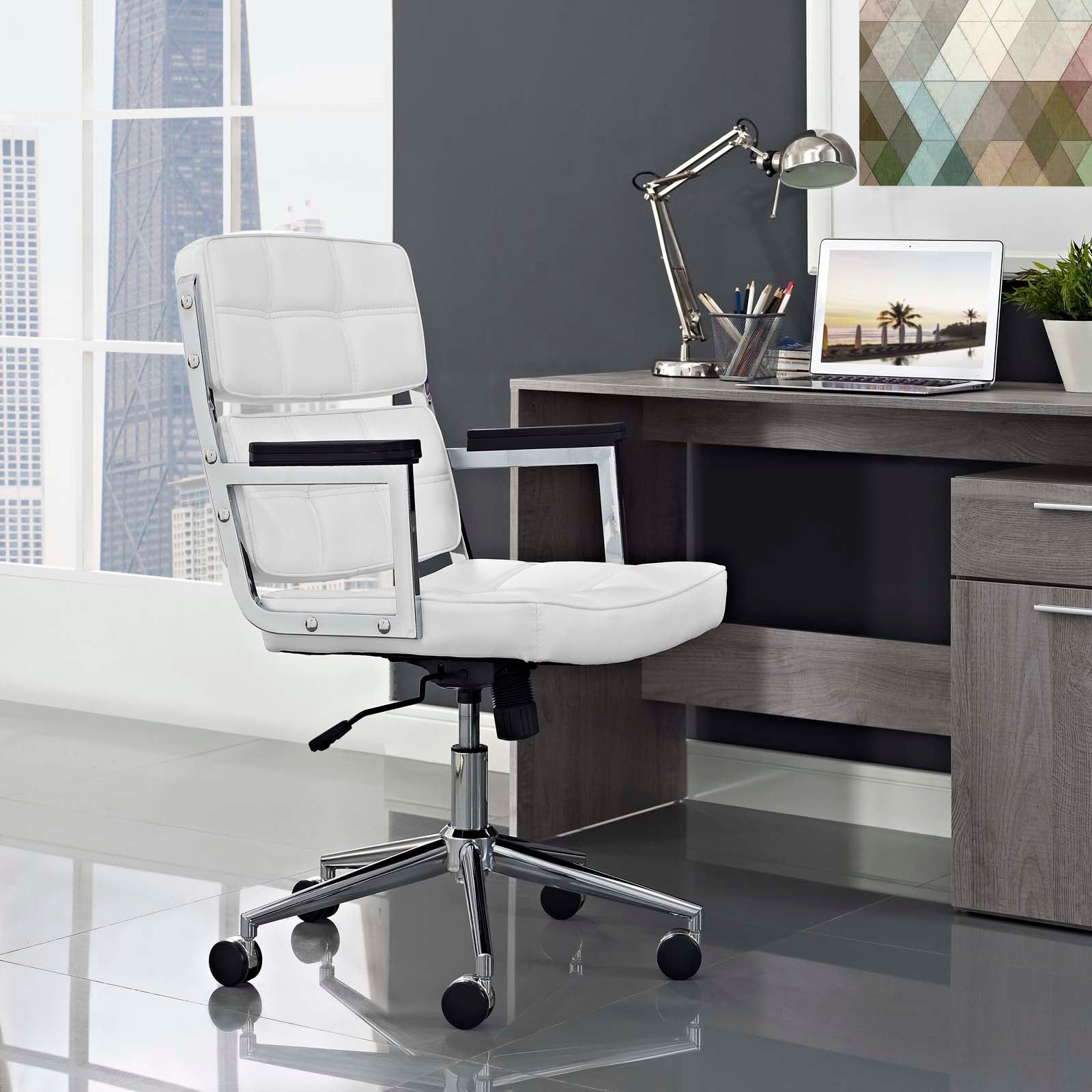 Modway Task Chairs - Portray Highback Upholstered Vinyl Office Chair White