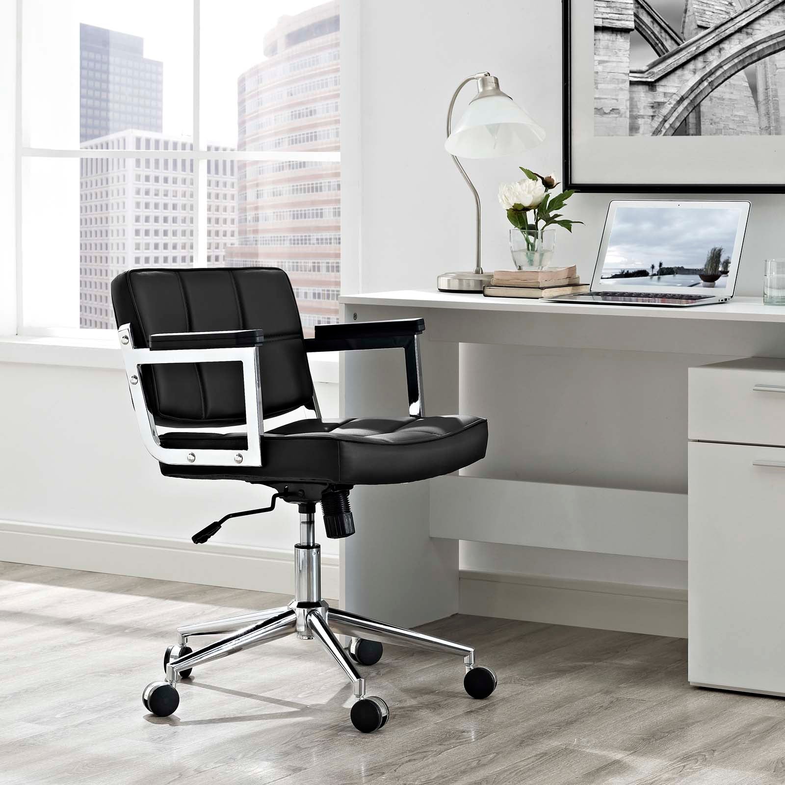 Modway Task Chairs - Portray Mid Back Upholstered Vinyl Office Chair Black