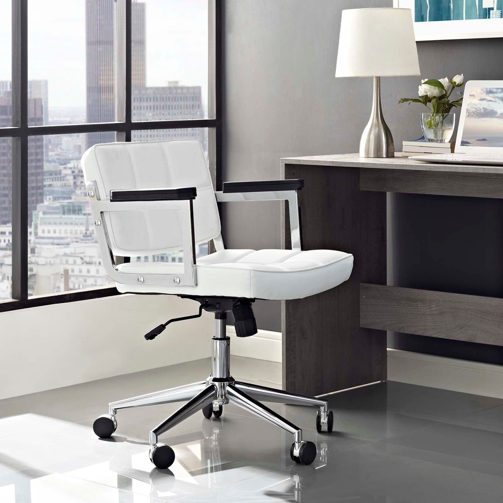 Modway Task Chairs - Portray Mid Back Upholstered Vinyl Office Chair White