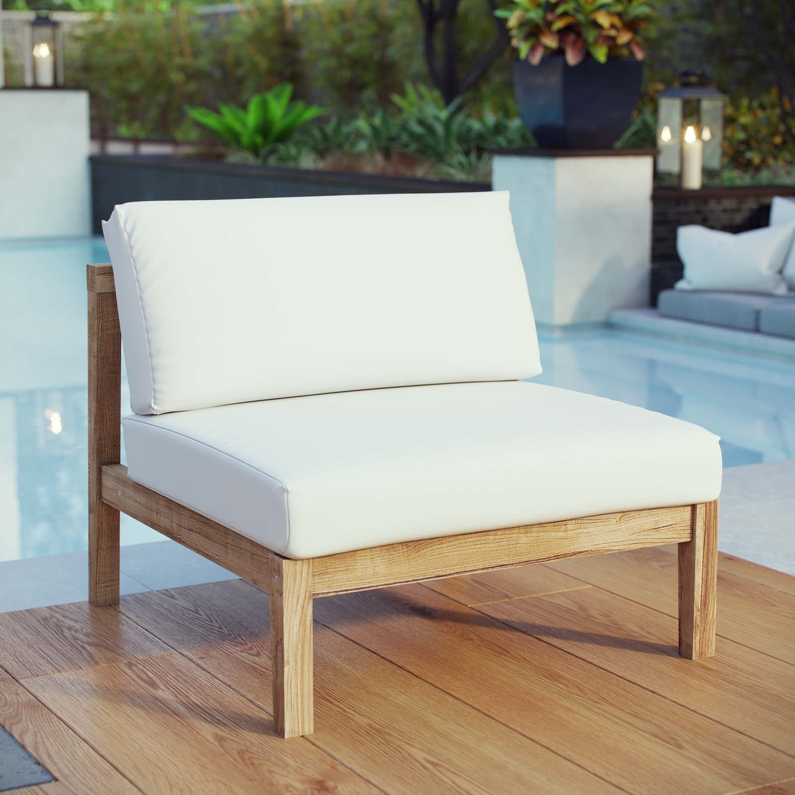 Modway Outdoor Chairs - Bayport Outdoor Armless Chair Natural & White