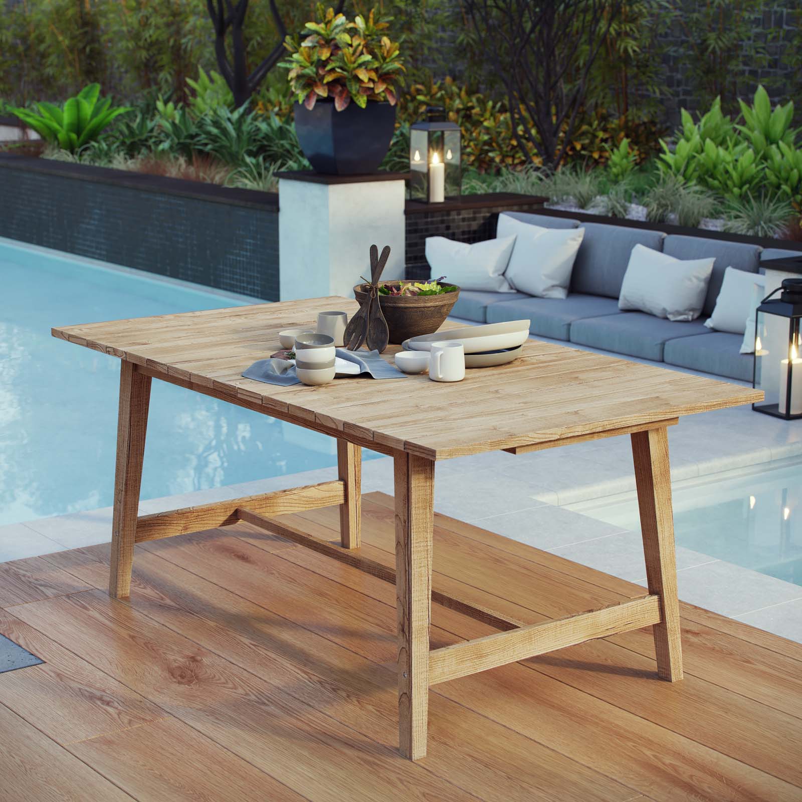 Modway Outdoor Dining Tables - Dorset 72" Outdoor Dining Table Natural