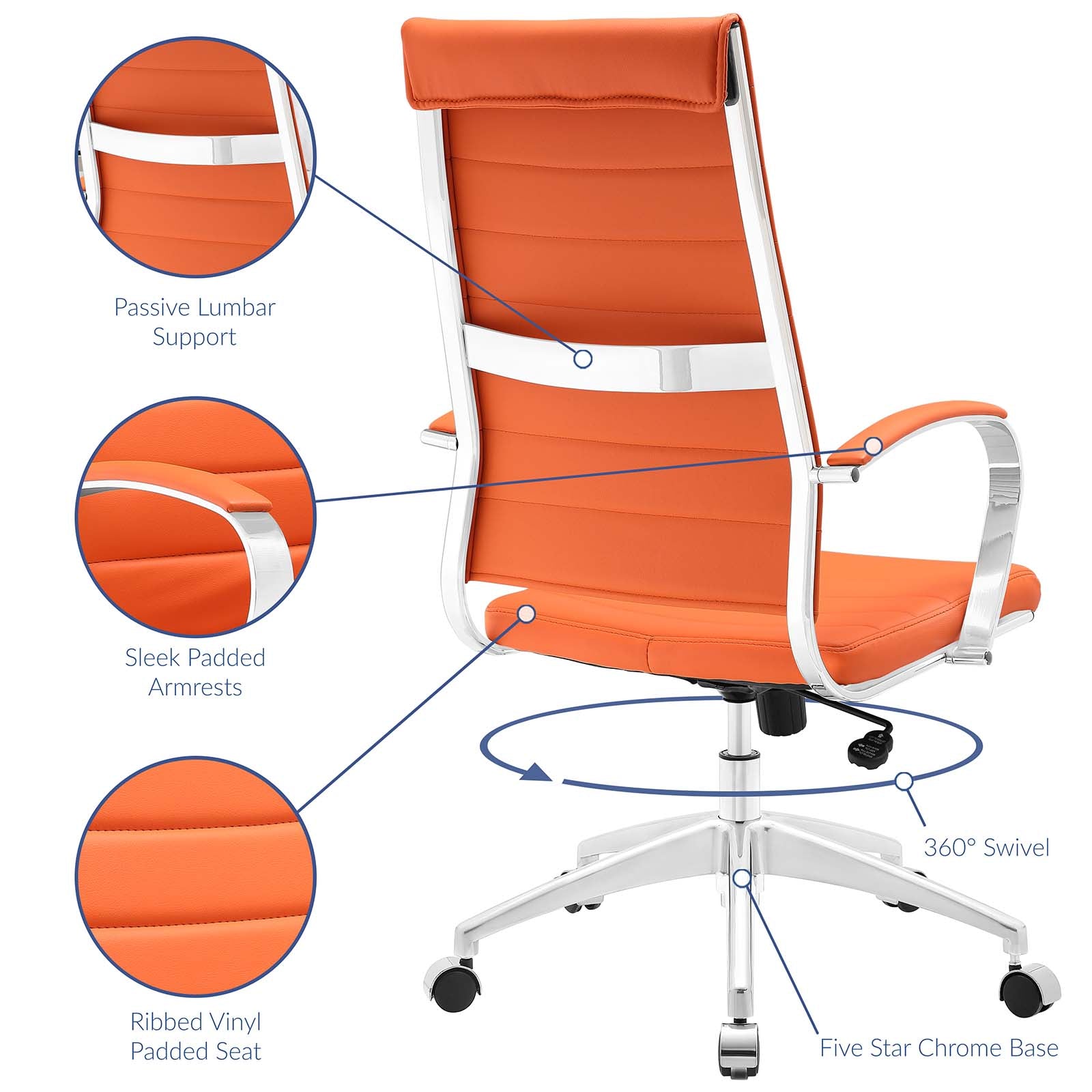 Modway Task Chairs - Jive Highback Office Chair Orange