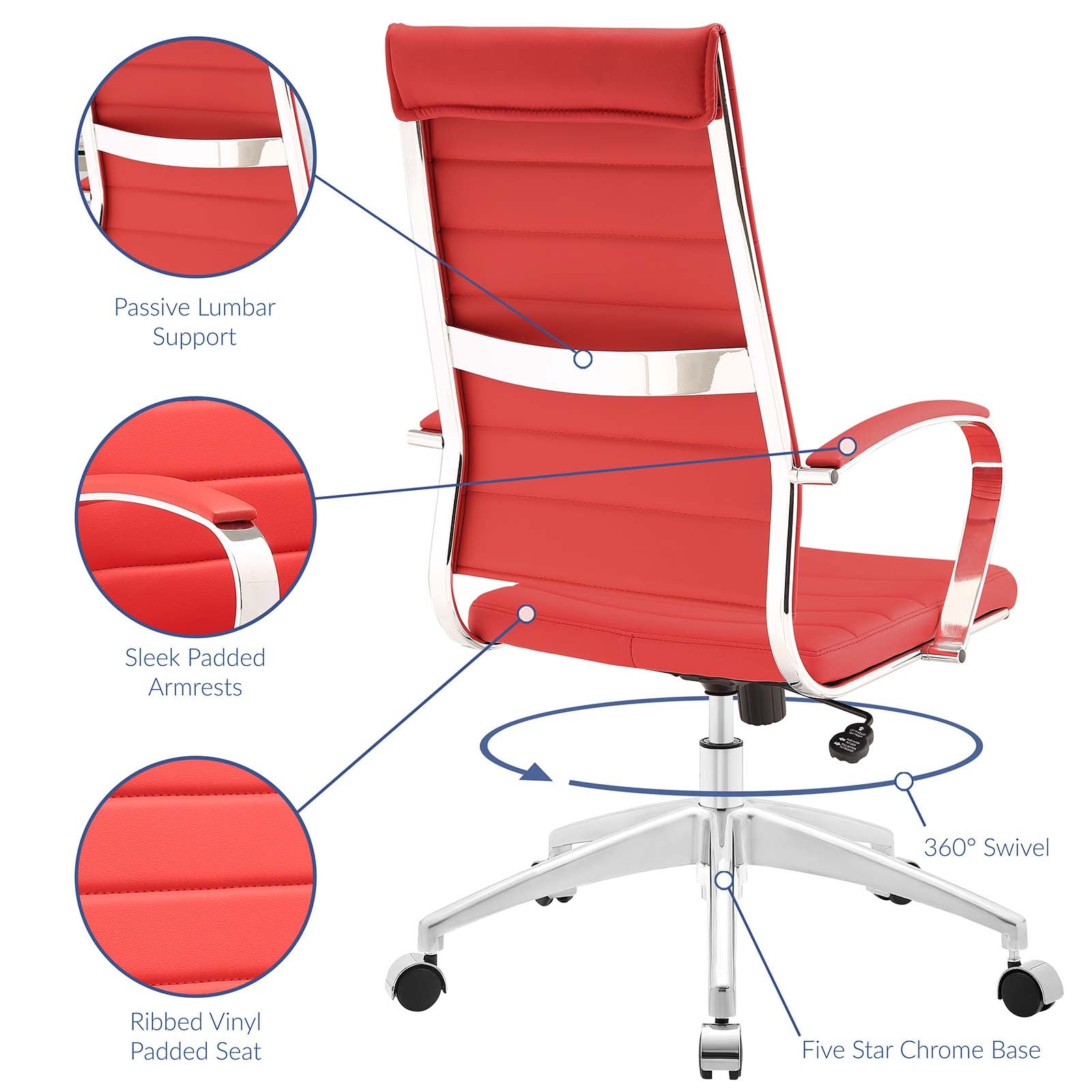 Modway Task Chairs - Jive Highback Office Chair Red