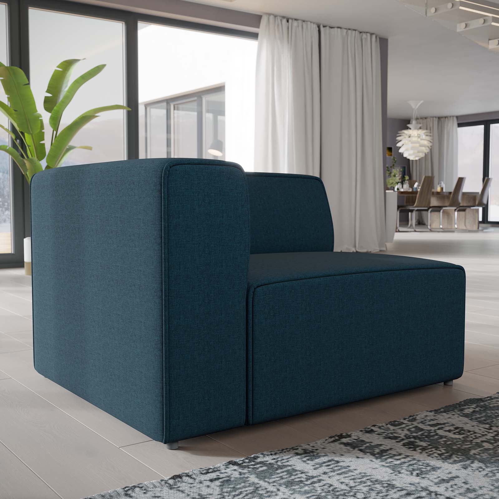 Modway Accent Chairs - Mingle Fabric Left-Facing Sofa Blue