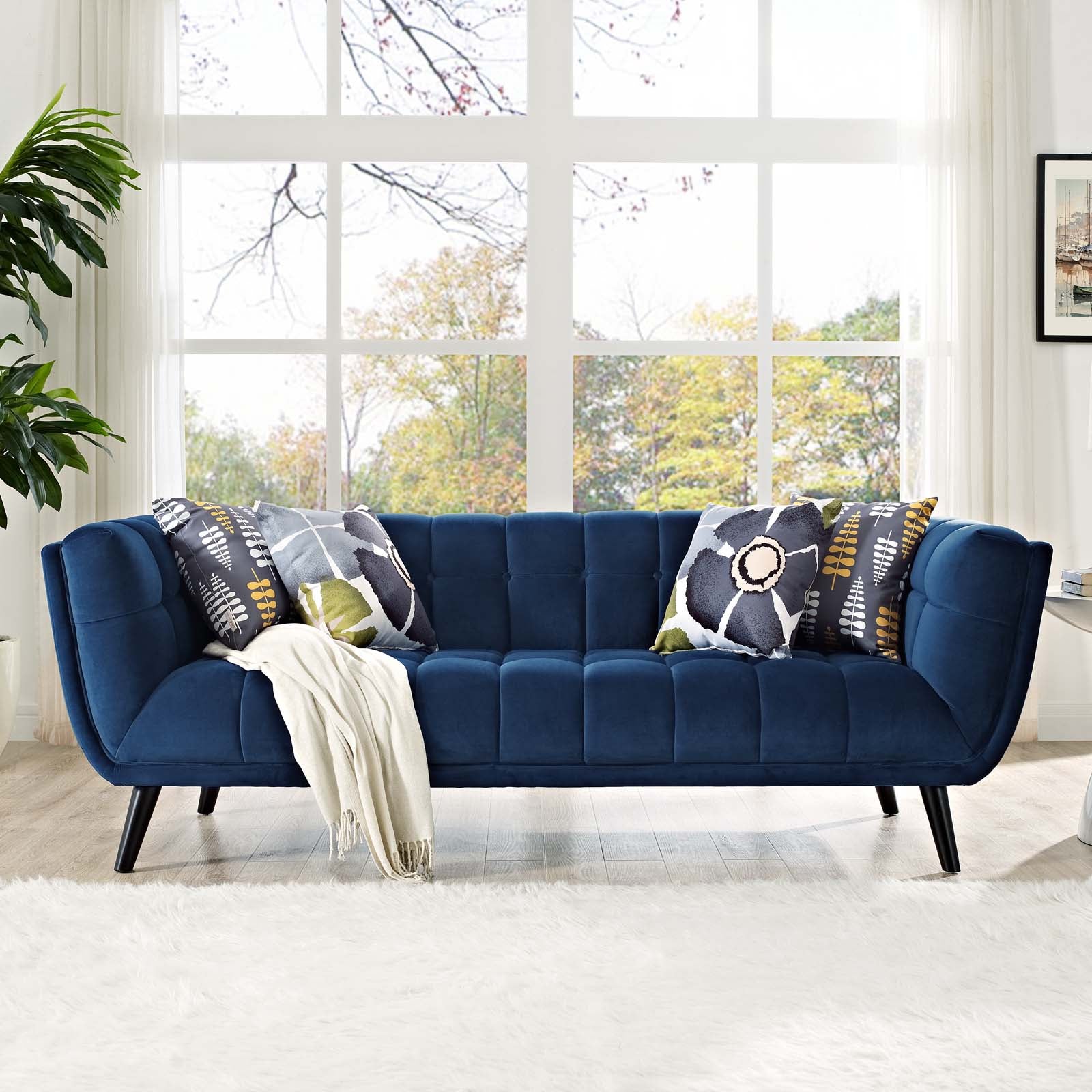 Modway Sofas & Couches - Bestow Performance Velvet Sofa Navy