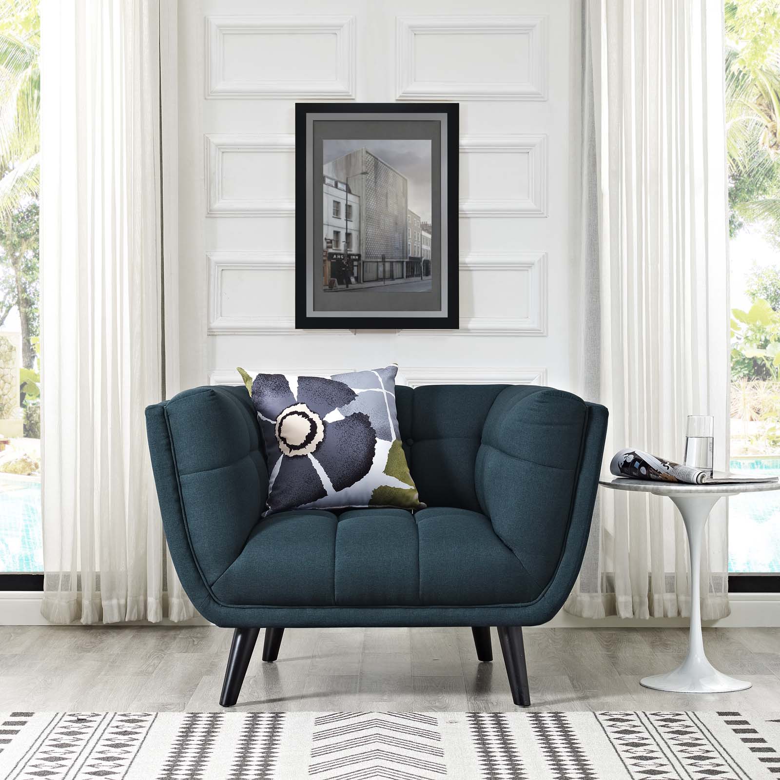 Modway Accent Chairs - Bestow Upholstered Fabric Armchair Blue