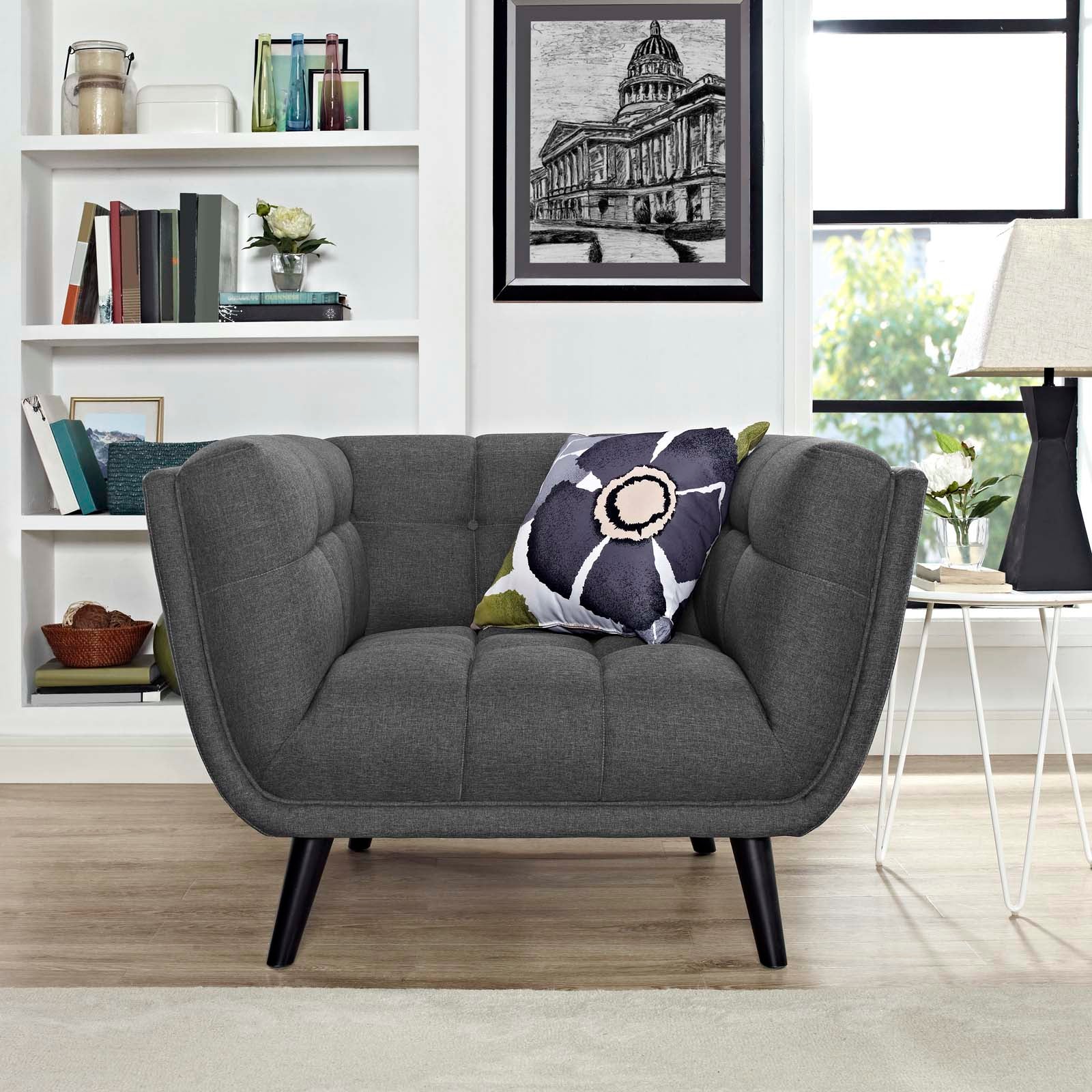 Modway Accent Chairs - Bestow Upholstered Fabric Armchair Gray