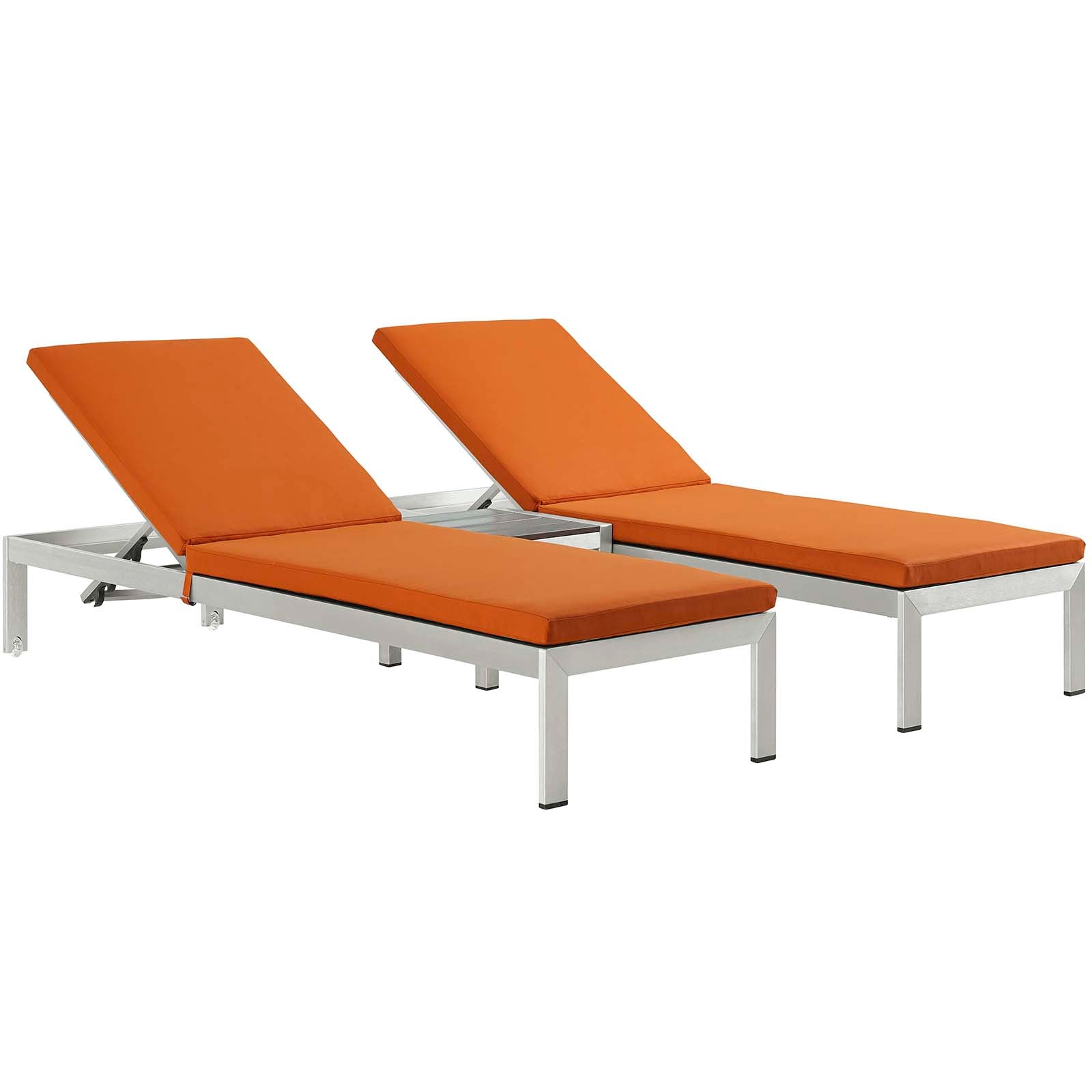 Shore 3 Piece Outdoor Patio Aluminum Chaise with Cushions Silver Orange