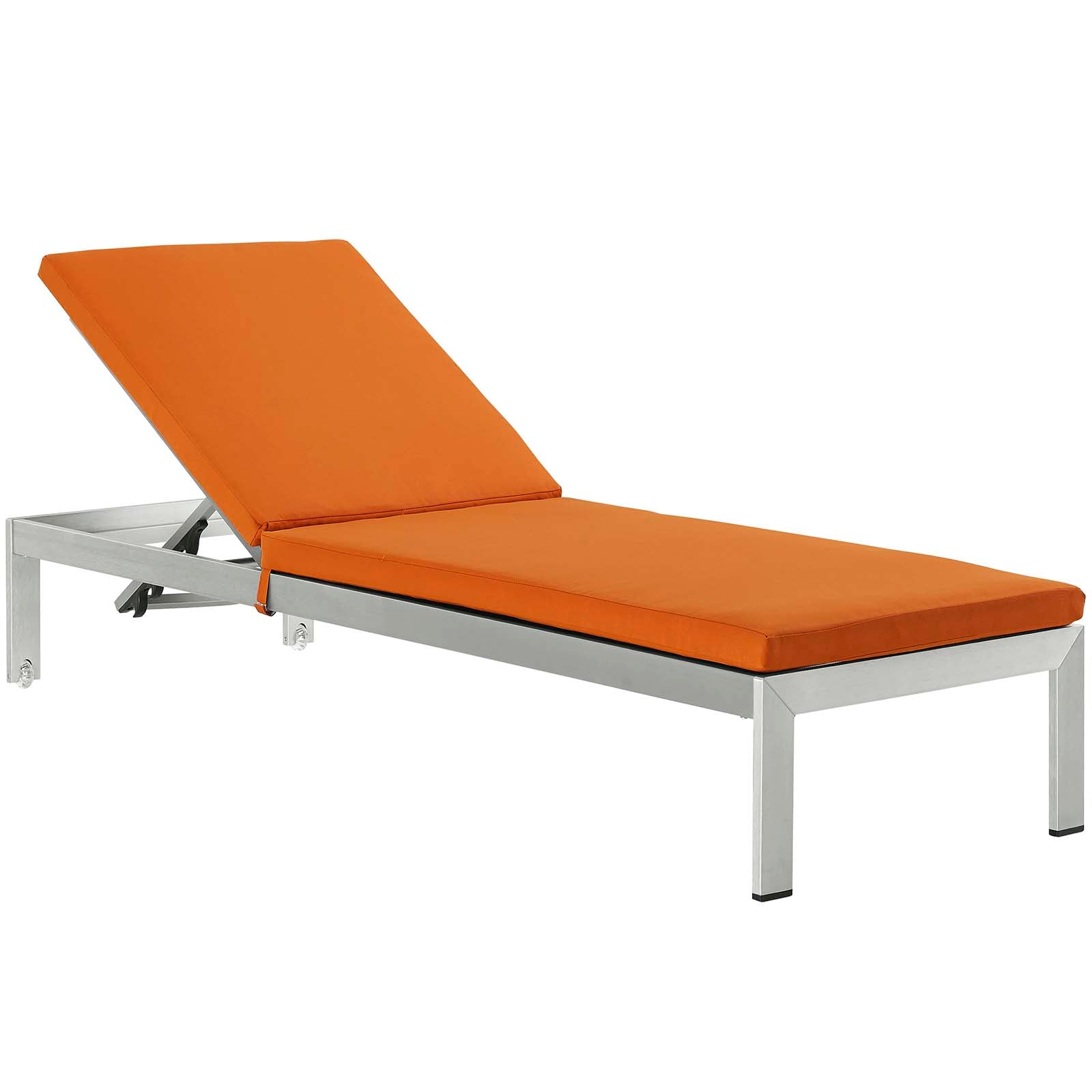 Modway Outdoor Loungers - Shore 3 Piece Outdoor Patio Aluminum Chaise with Cushions Silver Orange