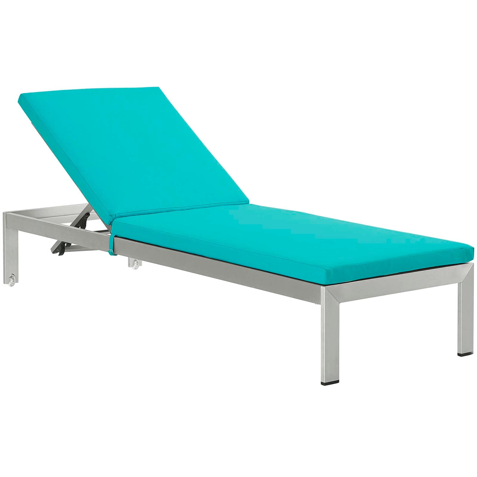 Modway Outdoor Loungers - Shore 3 Piece Outdoor Patio Aluminum Chaise with Cushions Silver Turquoise