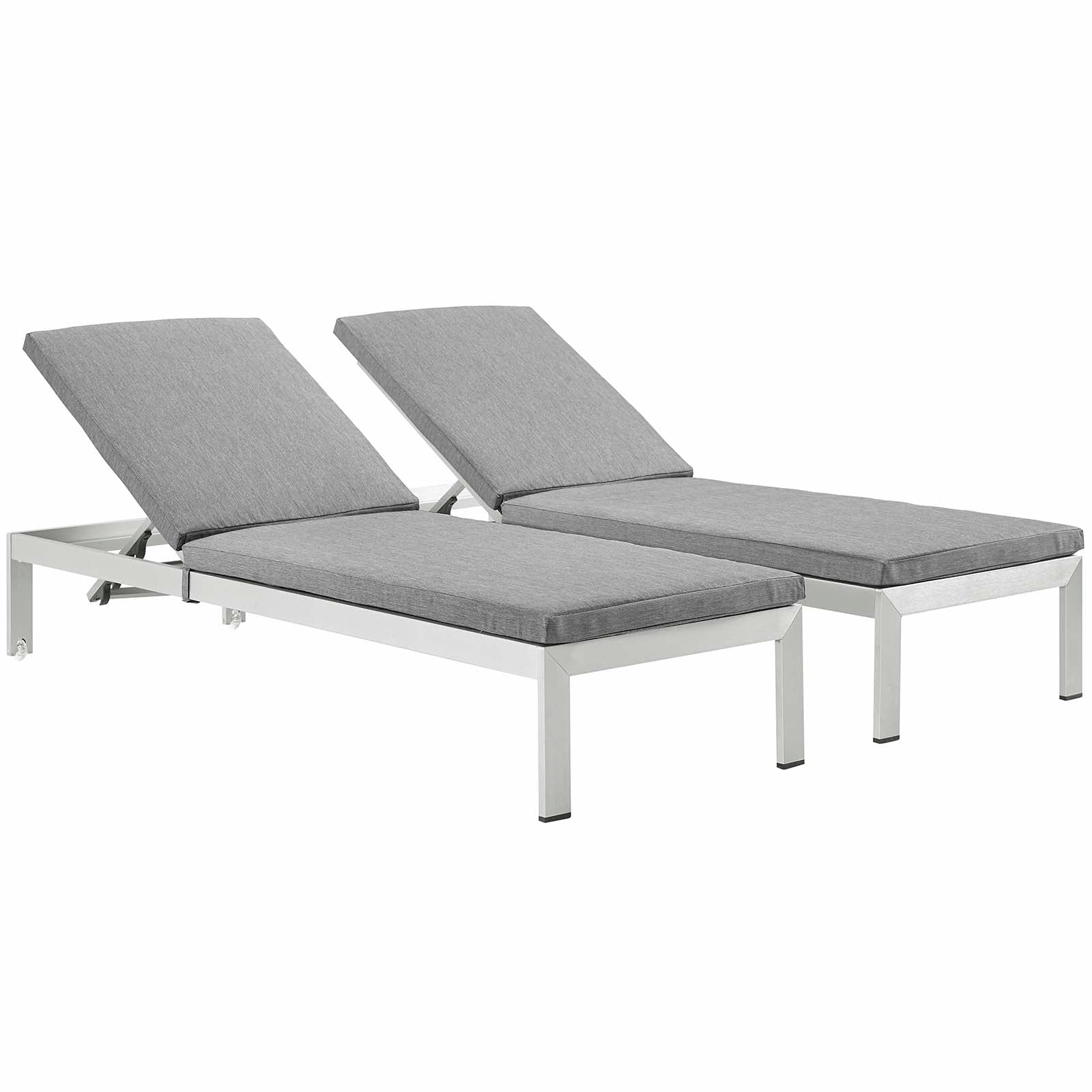 Modway Outdoor Loungers - Shore Chaise with Cushions Outdoor Patio Aluminum Silver Gray (Set of 2)