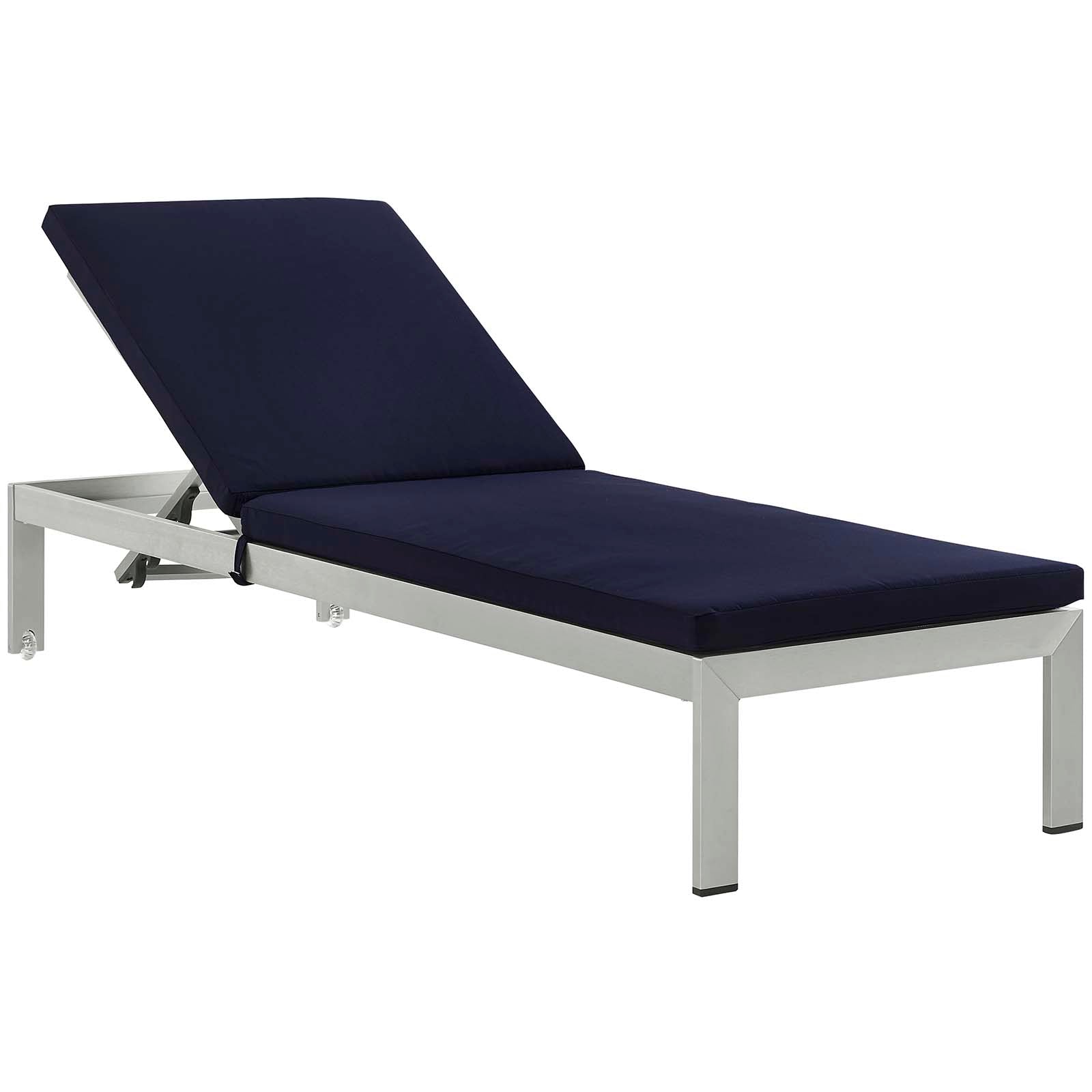 Modway Outdoor Loungers - Shore Chaise with Cushions Outdoor Patio Aluminum Set of 2 Silver Navy