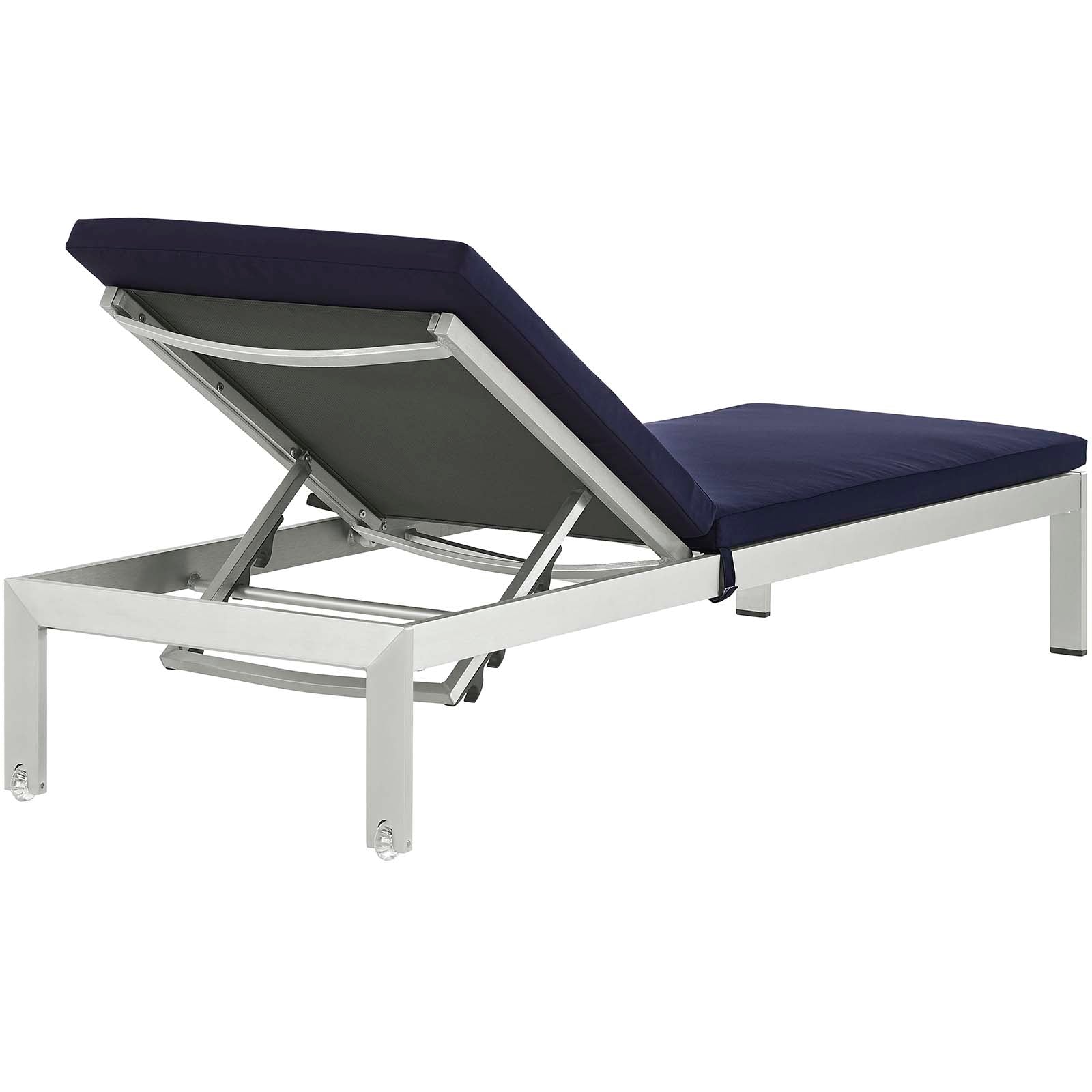 Modway Outdoor Loungers - Shore Chaise with Cushions Outdoor Patio Aluminum Set of 2 Silver Navy