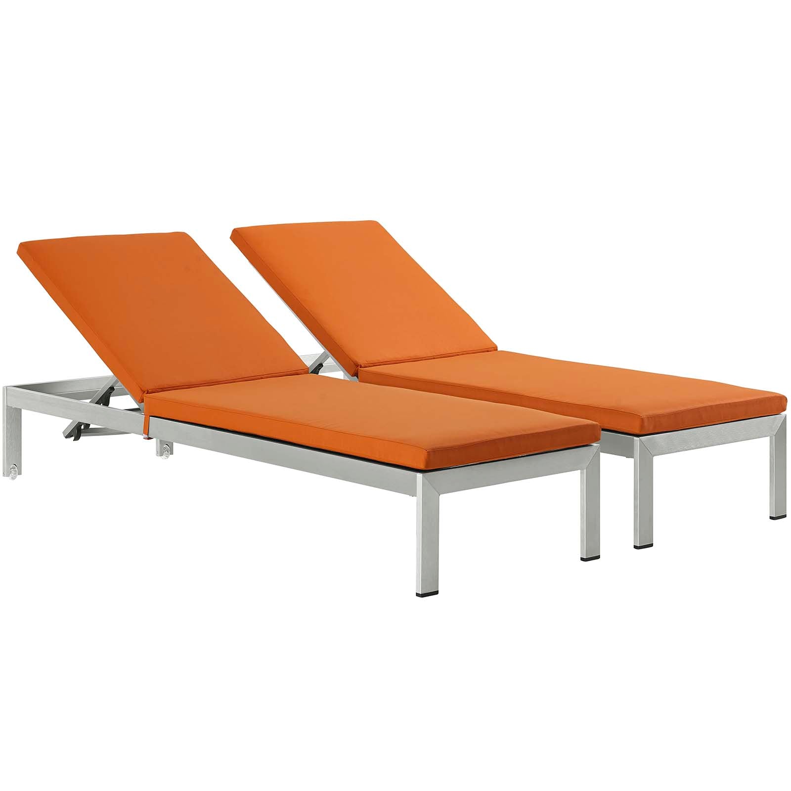 Modway Outdoor Loungers - Shore Chaise with Cushions Outdoor Patio Aluminum Silver Orange (Set of 2)