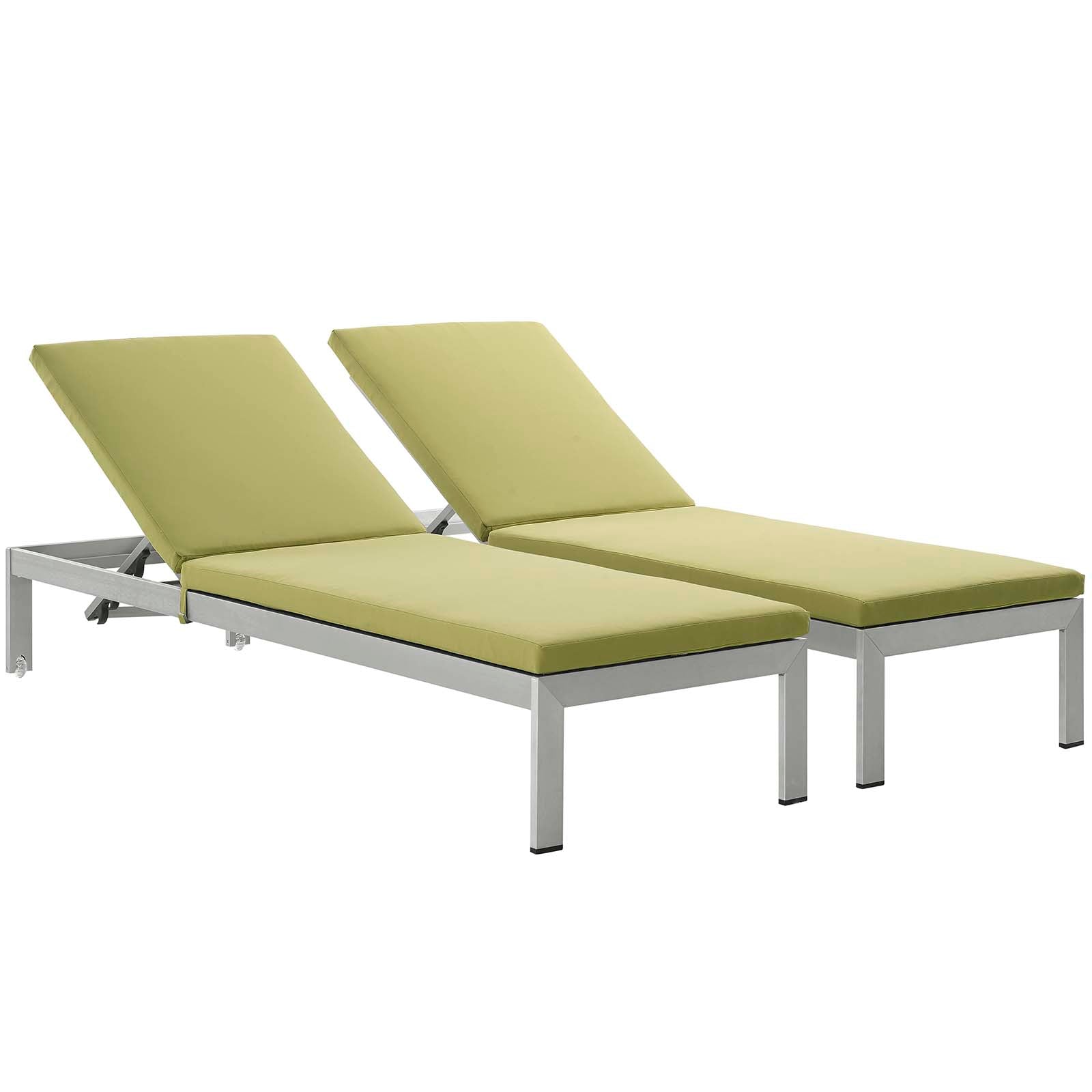 Modway Outdoor Loungers - Shore Chaise with Cushions Outdoor Patio Aluminum Set of 2 Silver Peridot