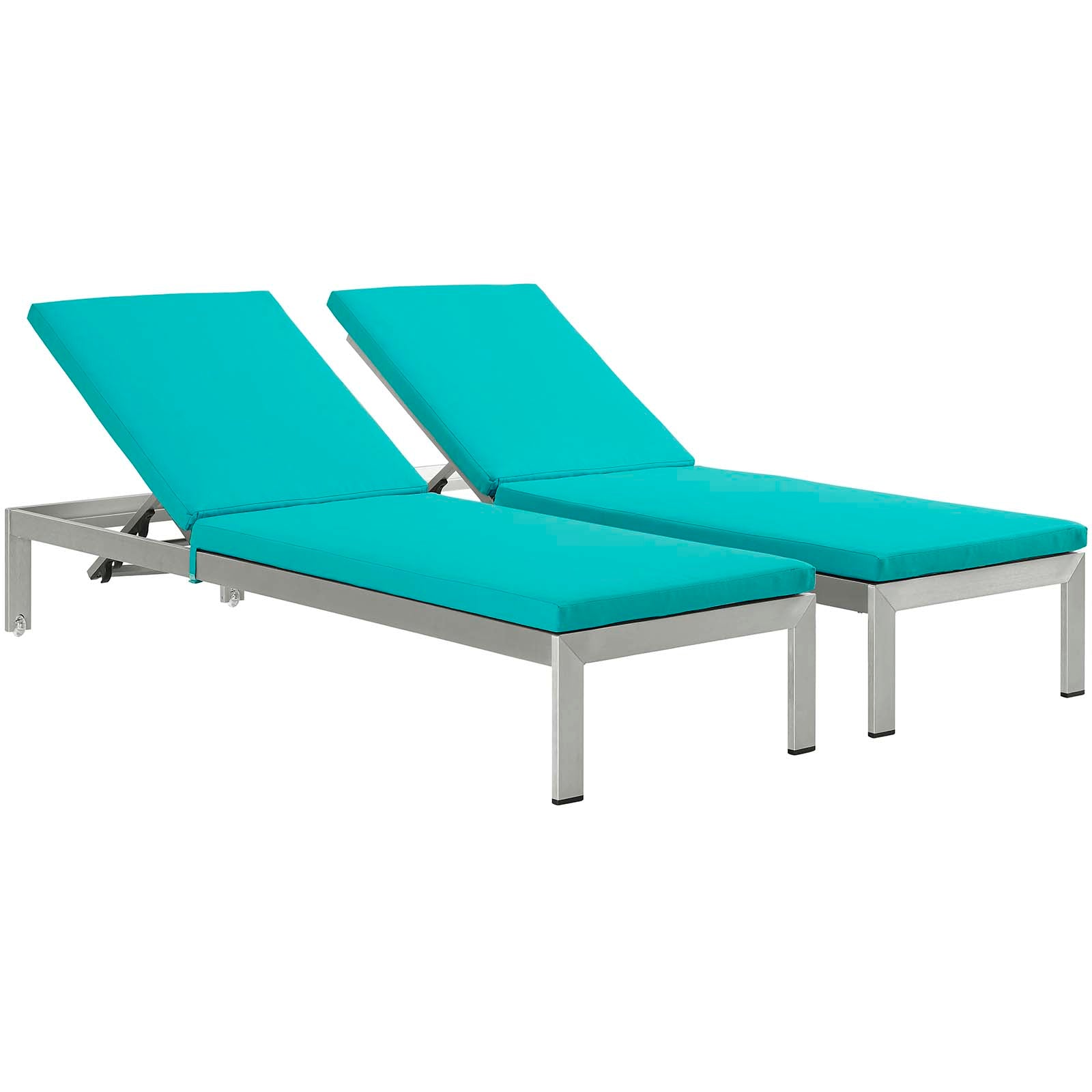 Modway Outdoor Loungers - Shore Chaise with Cushions Outdoor Patio Aluminum Set of 2 Silver Turquoise