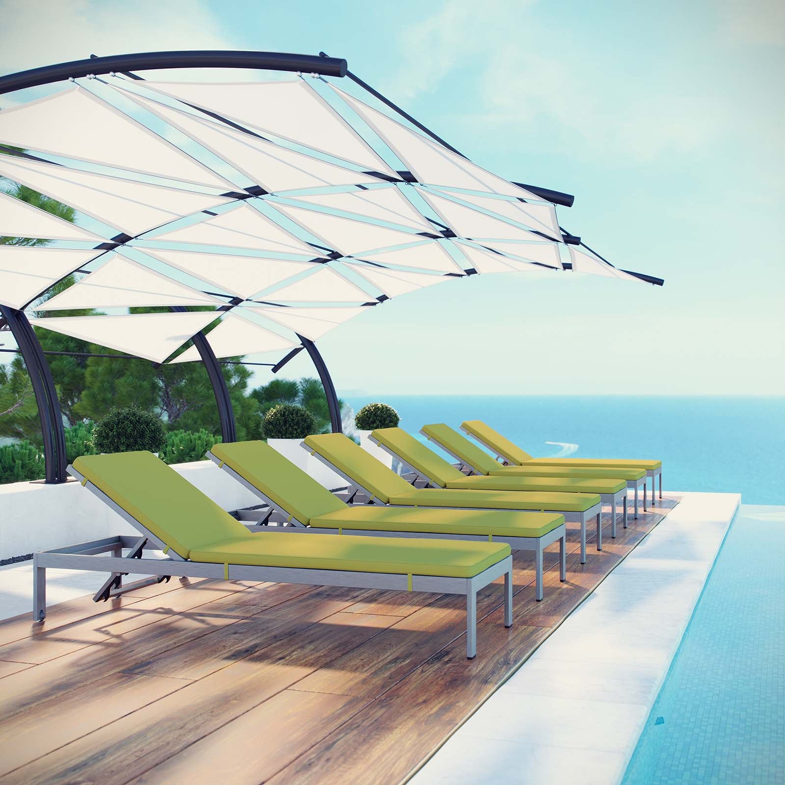 Shore Chaise with Cushions Outdoor Patio Aluminum Set of 6 Silver Peridot
