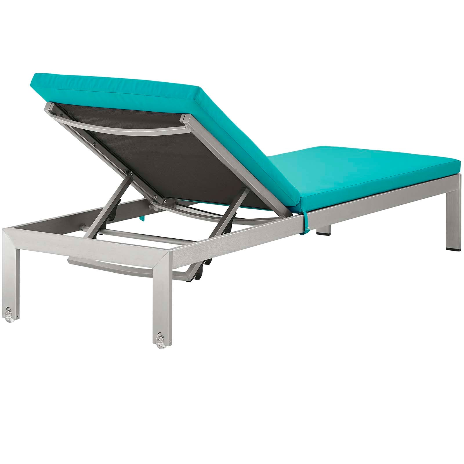 Modway Outdoor Loungers - Shore Chaise with Cushions Outdoor Patio Aluminum Set of 6 Silver Turquoise