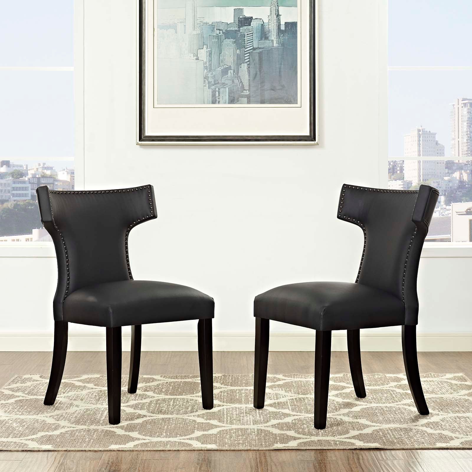 Modway Dining Chairs - Curve Dining Side Chair Vinyl Set of 2 Black