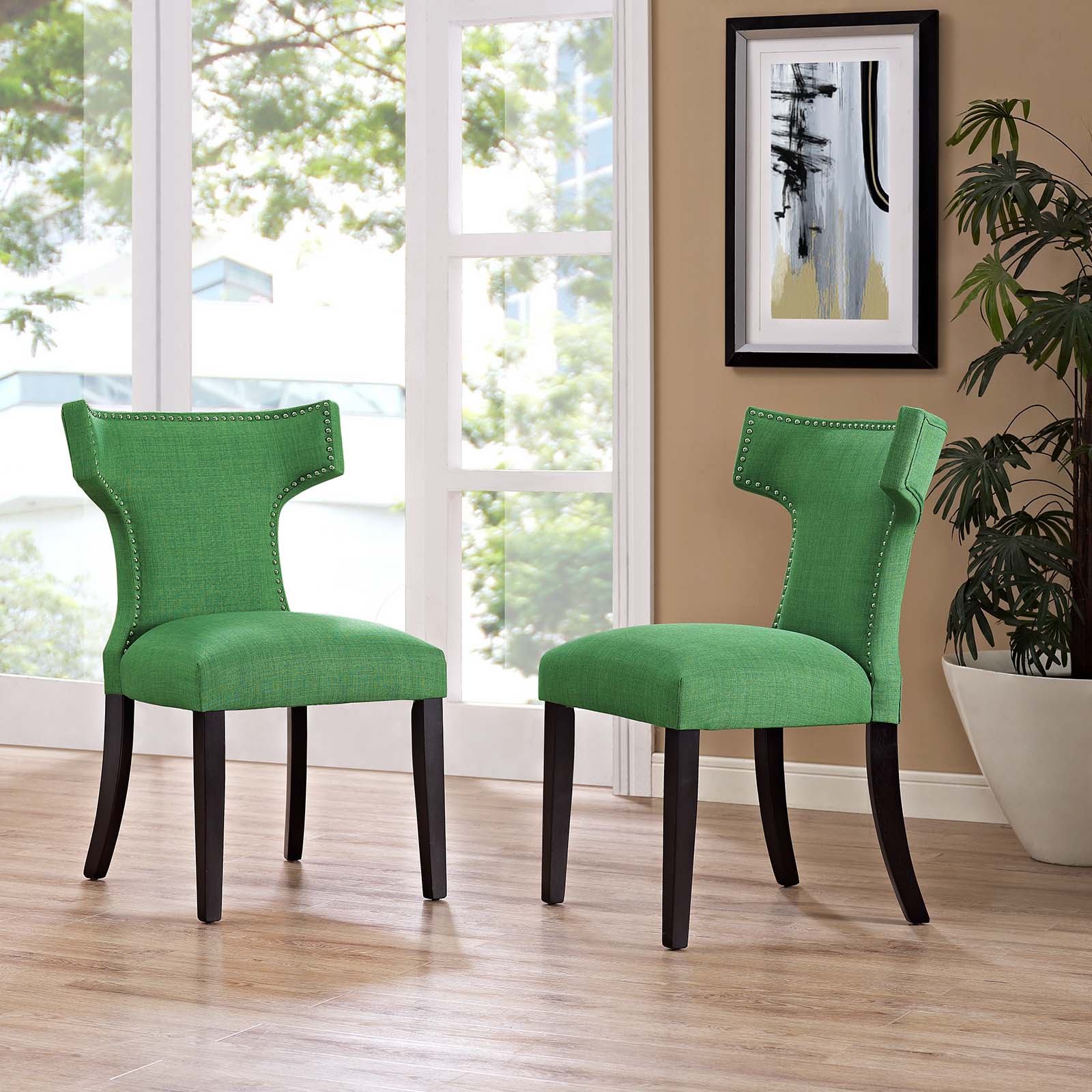 Modway Dining Chairs - Curve Dining Side Chair Fabric ( Set of 2 ) Kelly Green