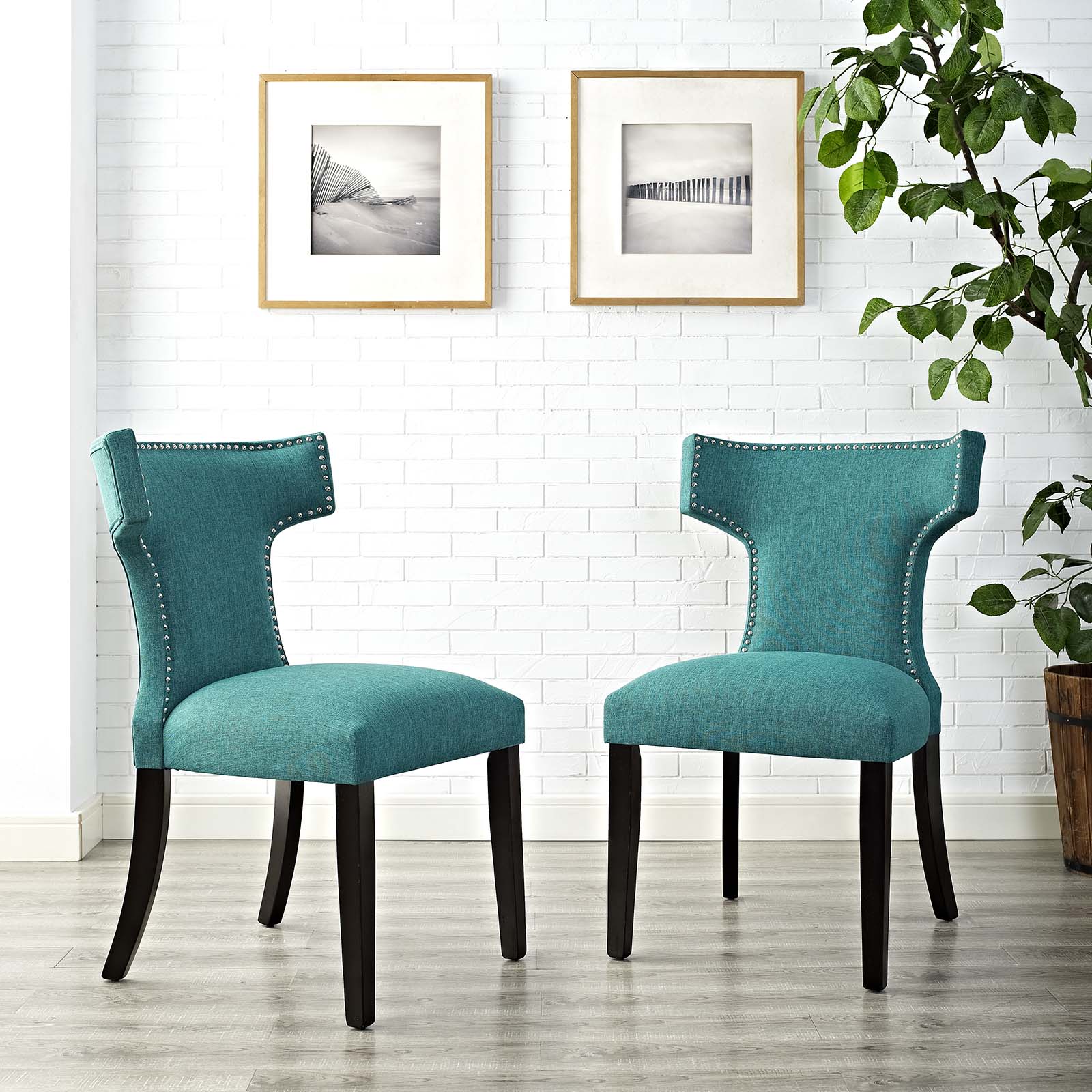 Modway Dining Chairs - Curve Dining Side Chair Fabric Set of 2 Teal