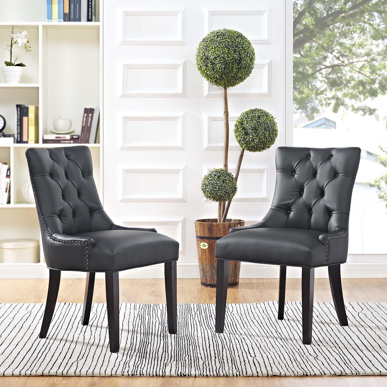 Modway Dining Chairs - Regent Dining Side Chair Vinyl Set of 2 Black