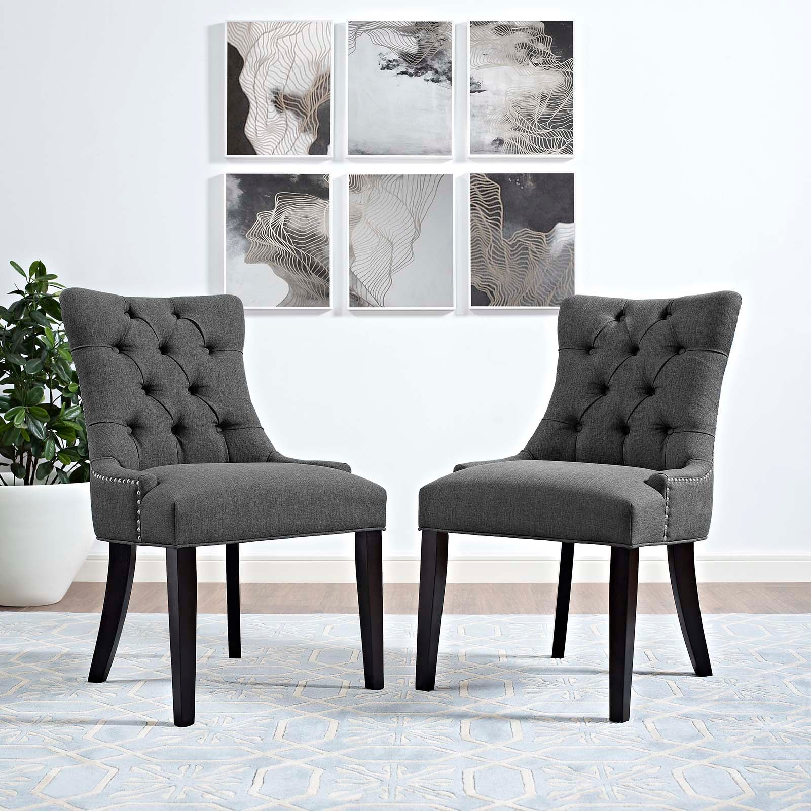 Modway Dining Chairs - Regent Dining Side Chair Fabric Gray (Set of 2)