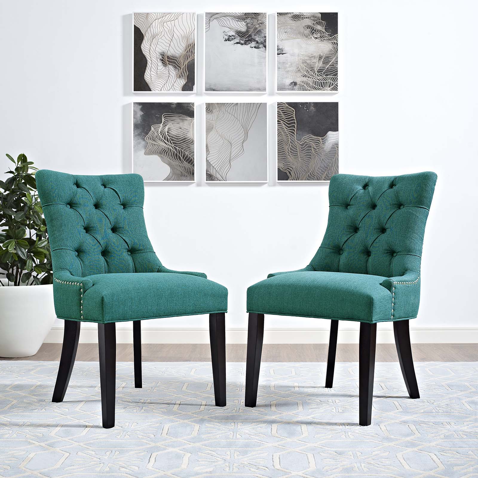Modway Dining Chairs - Regent Dining Side Chair Fabric Teal (Set of 2)