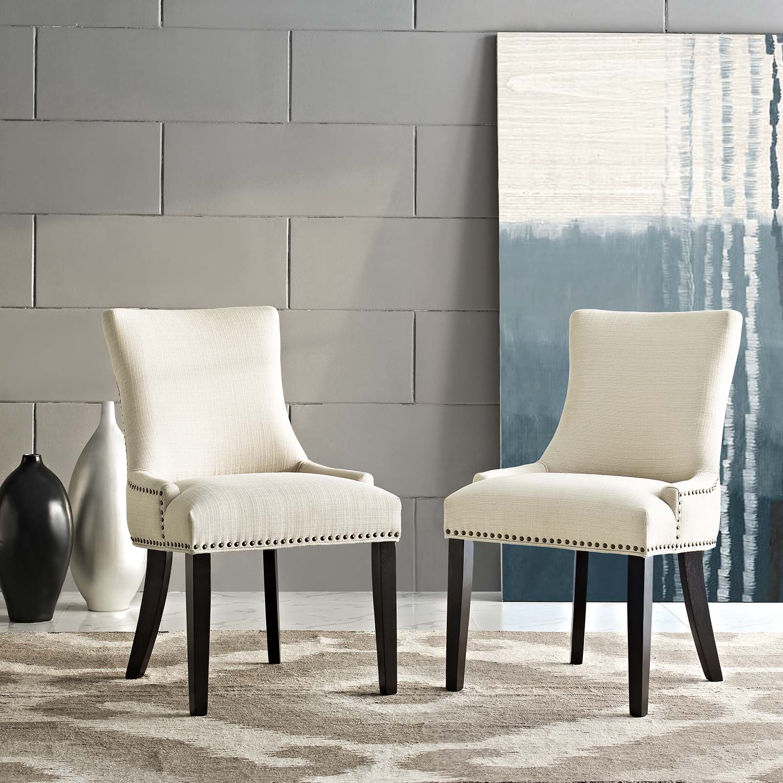 Modway Dining Chairs - Marquis Dining Side Chair Fabric Beige (Set of 2)