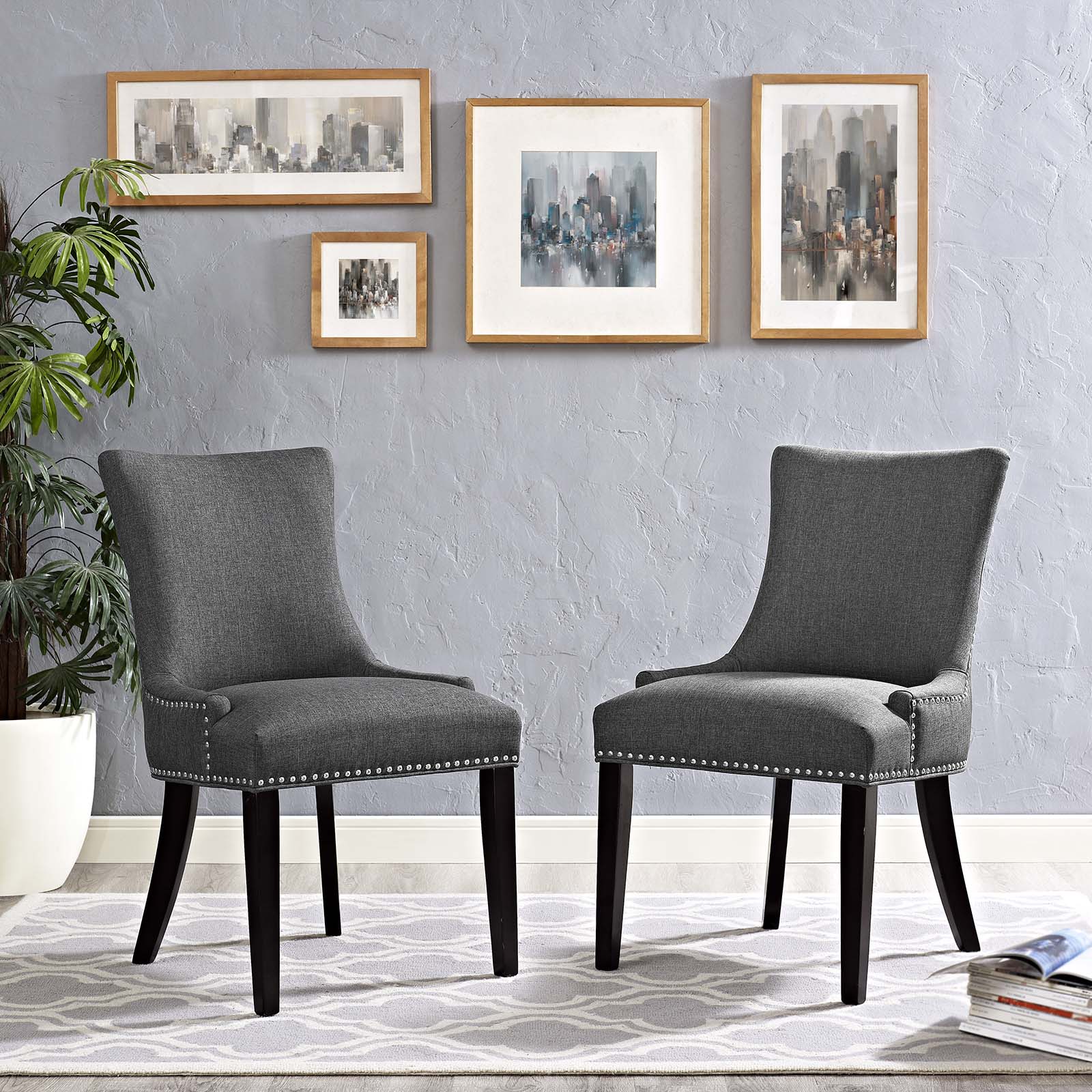 Modway Dining Chairs - Marquis Dining Side Chair Fabric Gray (Set of 2)