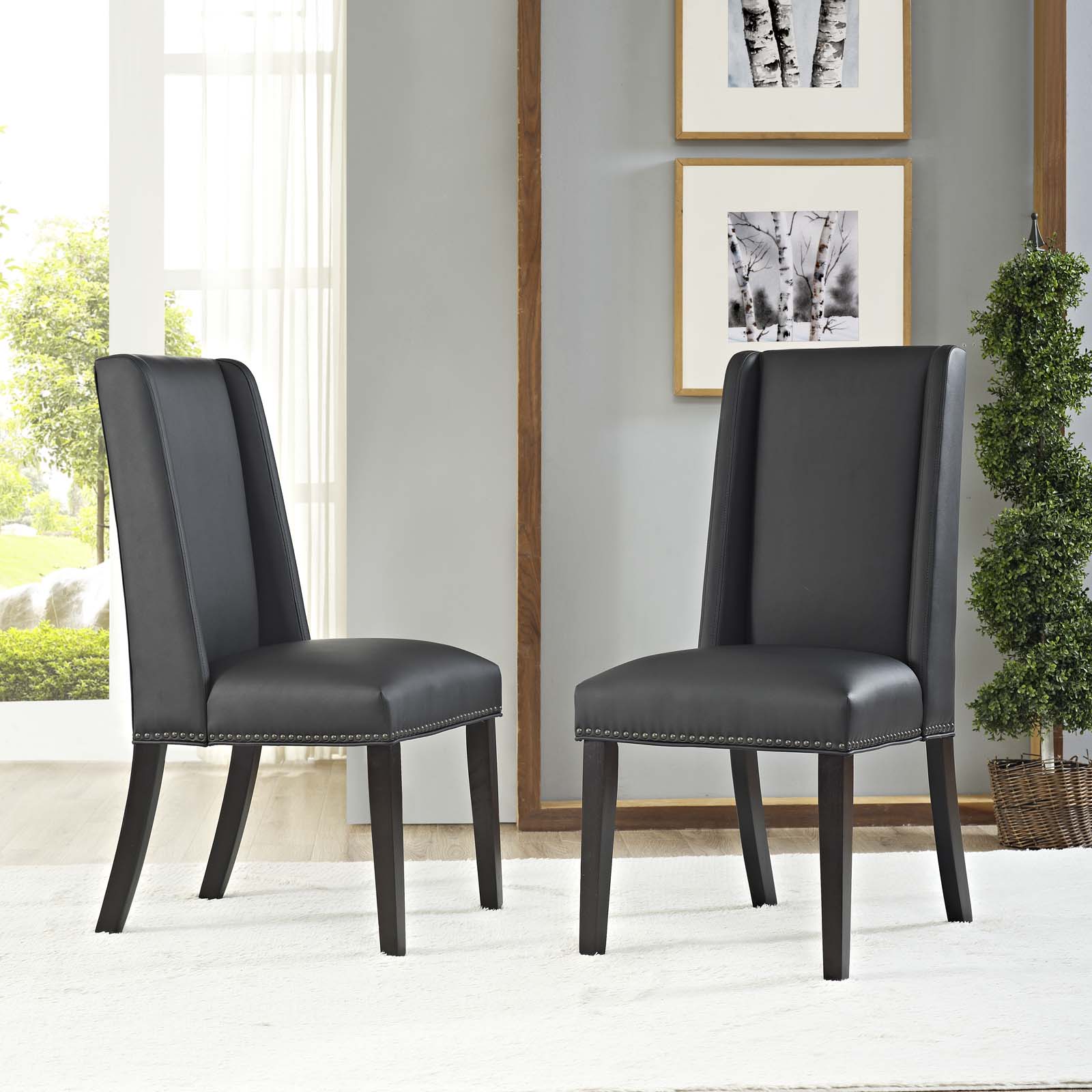Modway Dining Chairs - Baron Dining Chair Vinyl ( Set of 2 ) Black