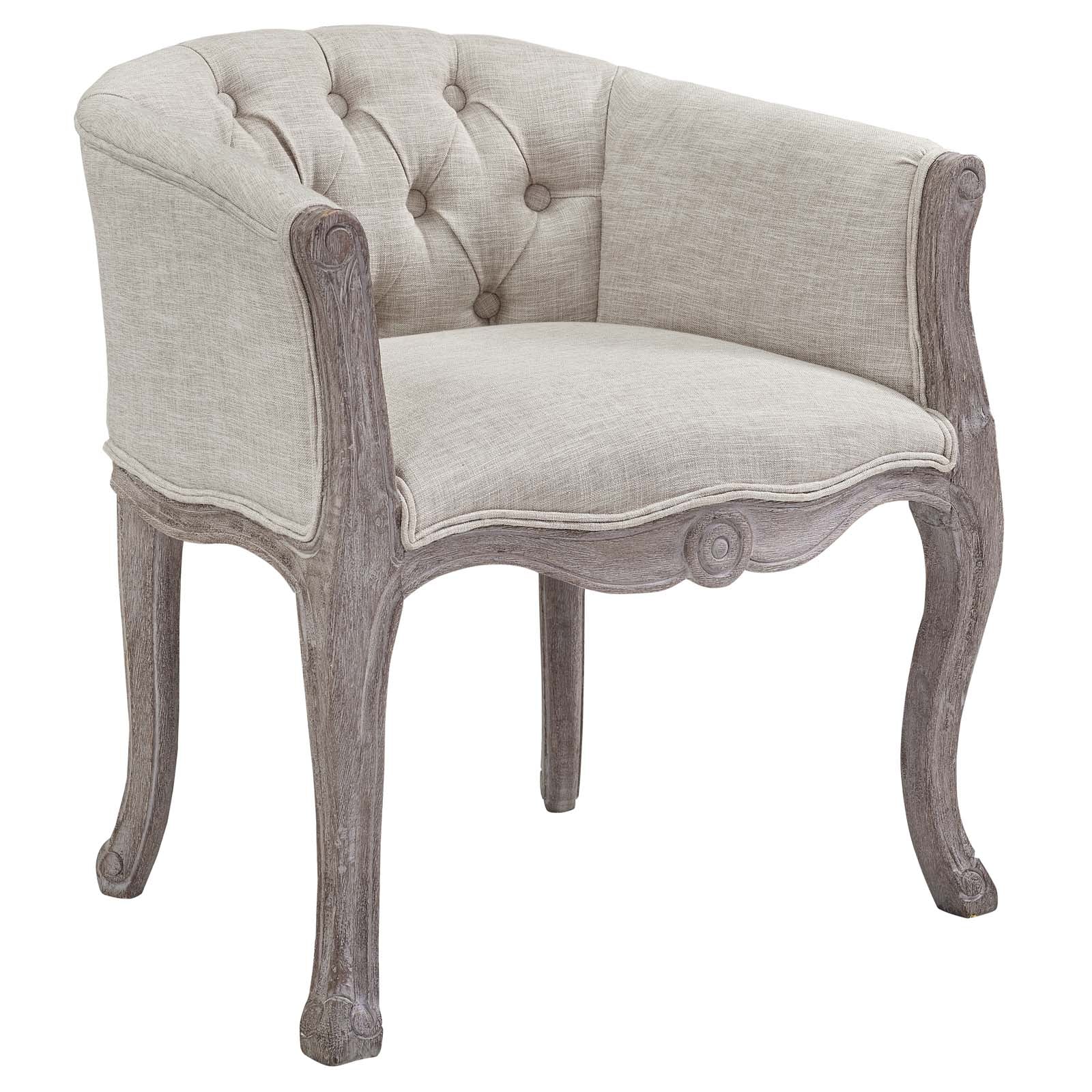 Modway Accent Chairs - Crown Vintage French Upholstered Fabric Accent Chair Beige