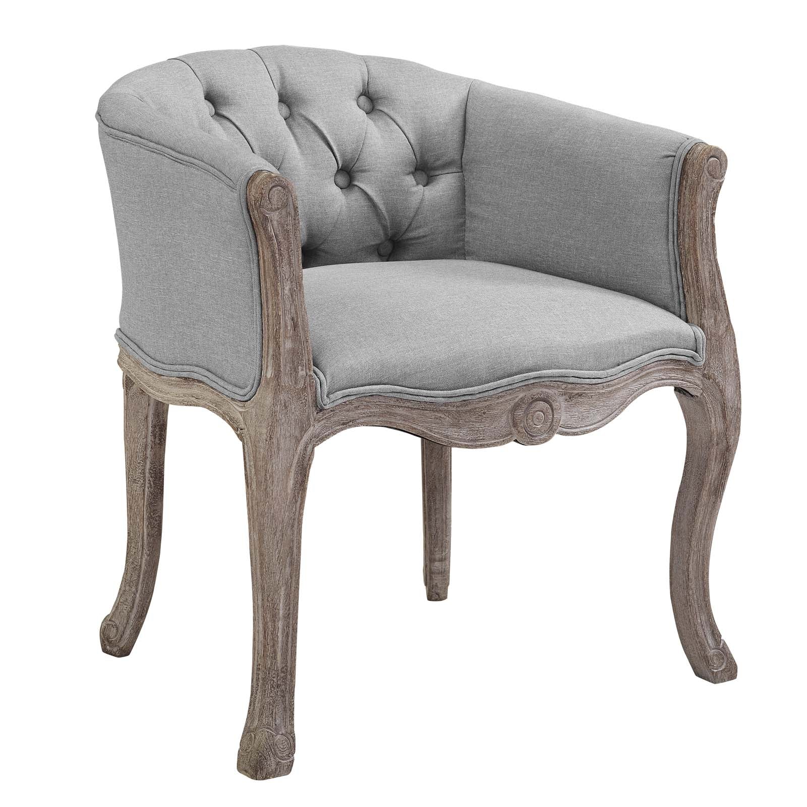 Modway Accent Chairs - Crown Vintage French Upholstered Fabric Accent Chair Light Gray