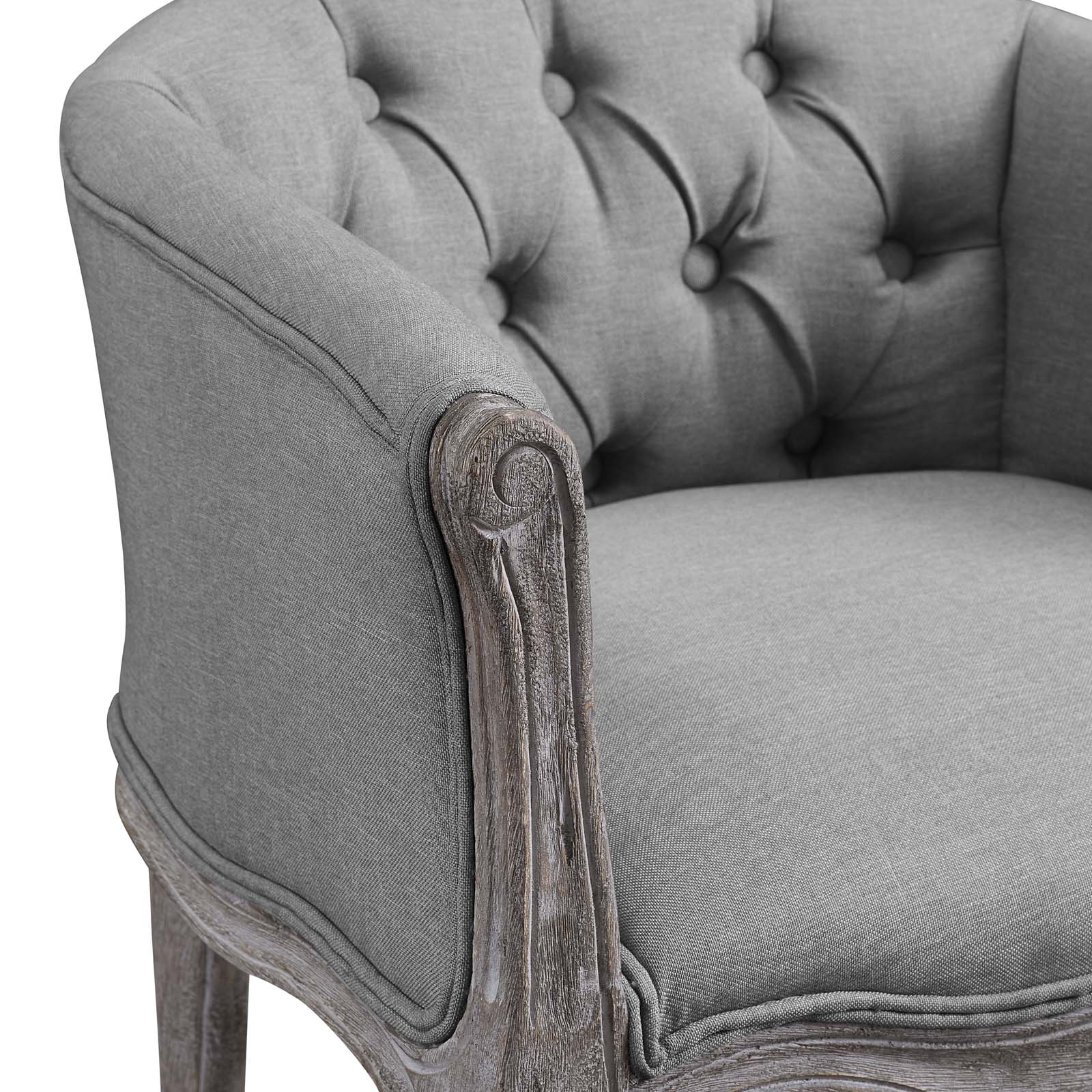 Modway Accent Chairs - Crown Vintage French Upholstered Fabric Accent Chair Light Gray